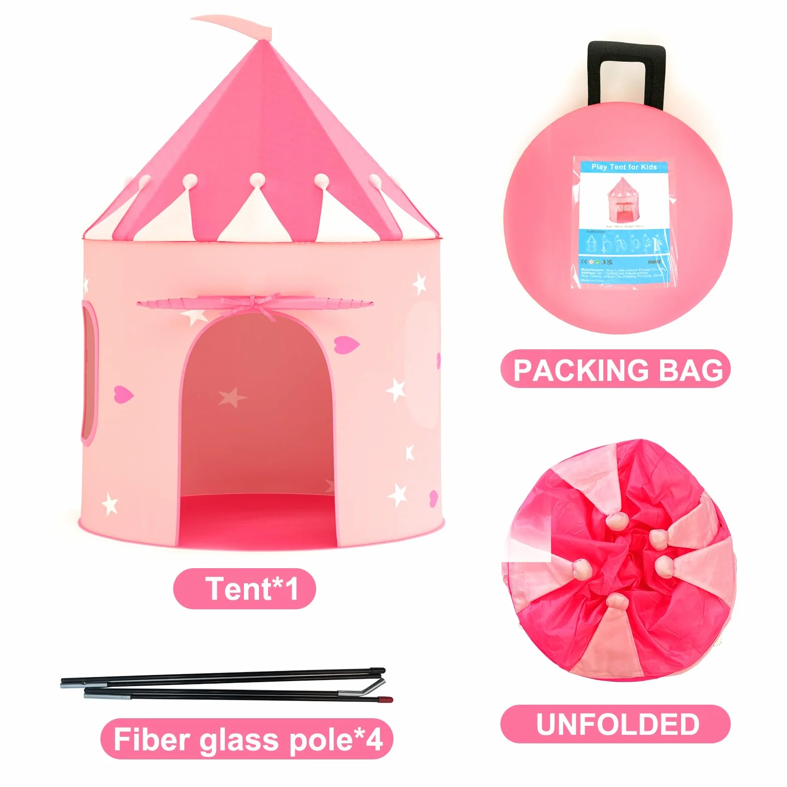 KORIMEFA Tipi Enfant Tente de Jeu Pop-up Portable Cabane Intérieur Exterieur Rose