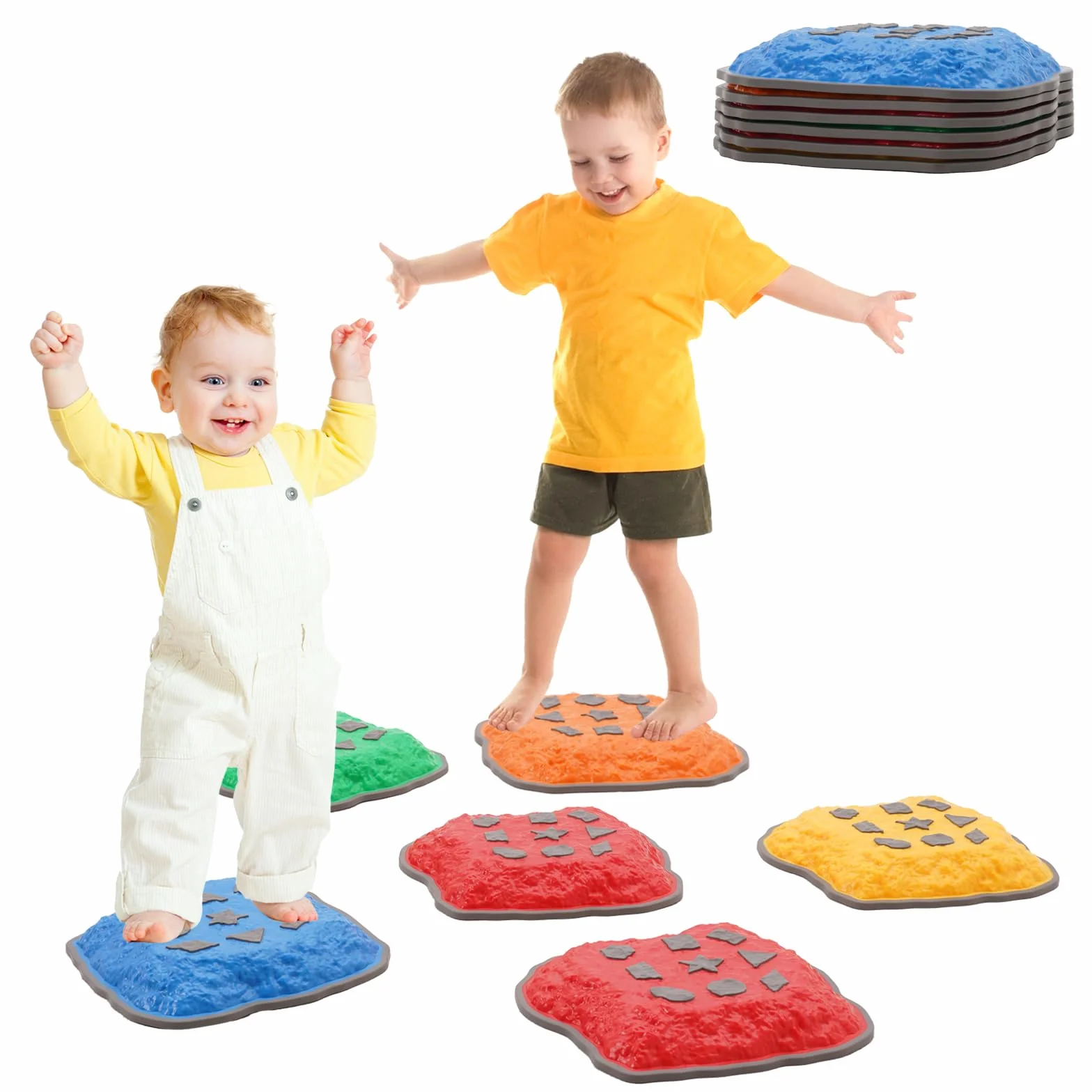 Pierres D'équilibre pour Enfants, Parcours de Motricité Intérieur & Extérieur, Motif Antidérapant, 6 Pièces