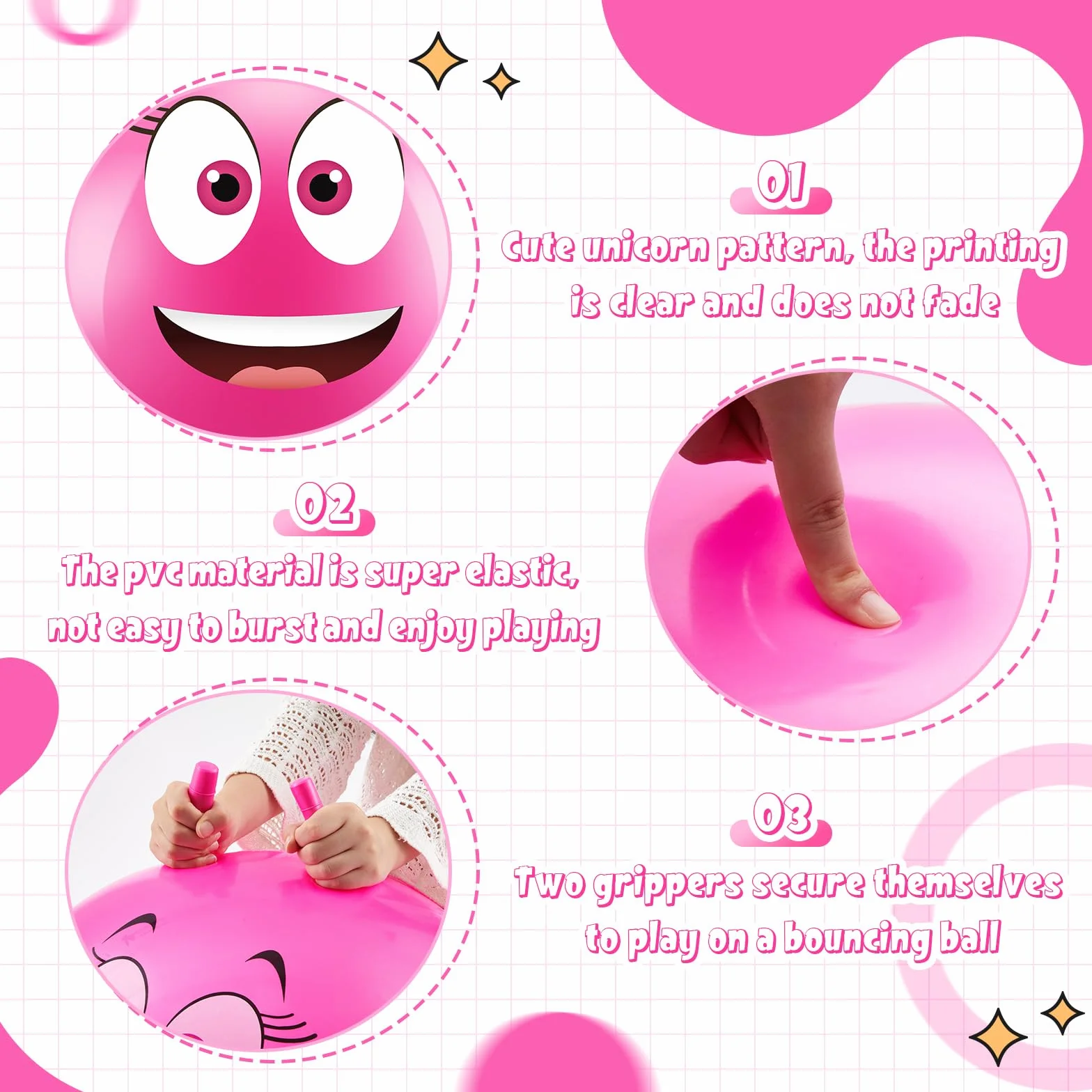 Hestya Ballon Sauteur 65 cm Balle Sauteuse Gonflable avec Pompe Poignée pour Enfant Yoga Rose