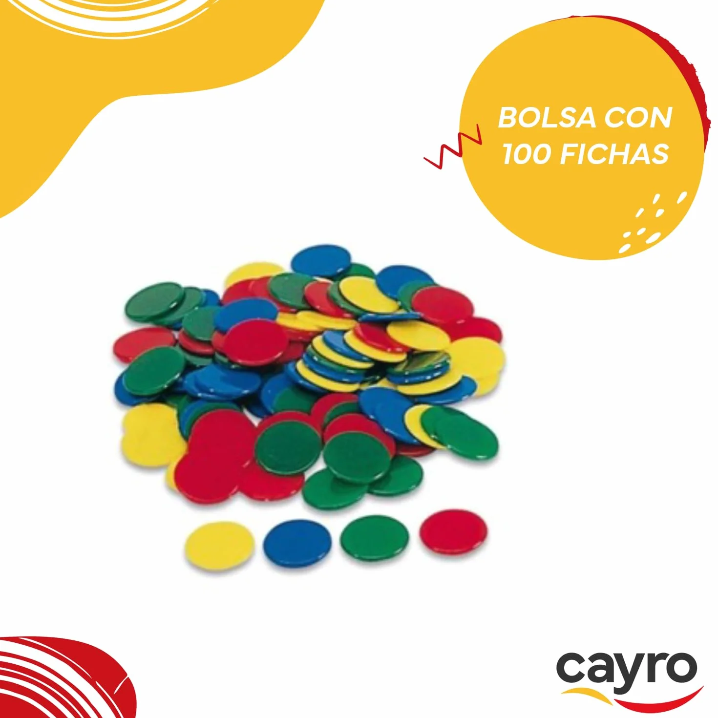 Cayro Sachet de Jetons Colorés 15mm 100 Jetons en Plastique