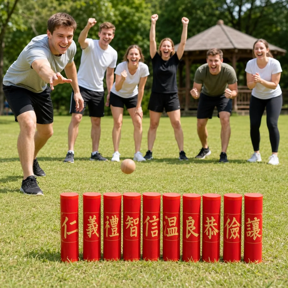 Jeu Quilles en Bois, Bowling Jardin pour Adulte, Jeu d'Extérieur en Plein Air, Traditionnel