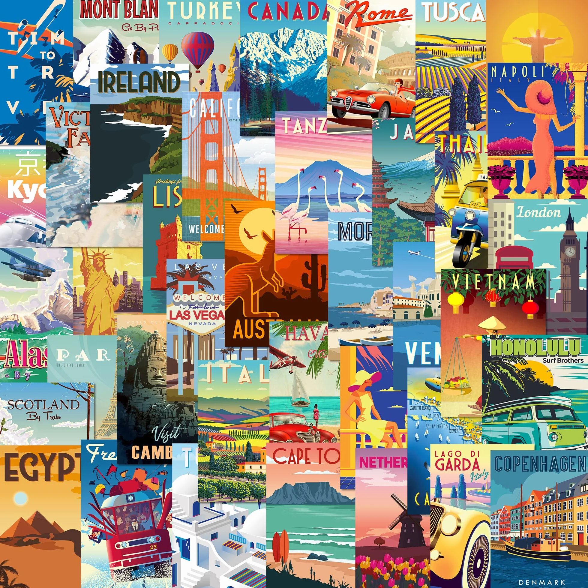 Olivia Samuel 40 cartes postales de voyage rétro mixtes destinations populaires exotiques couleurs vives