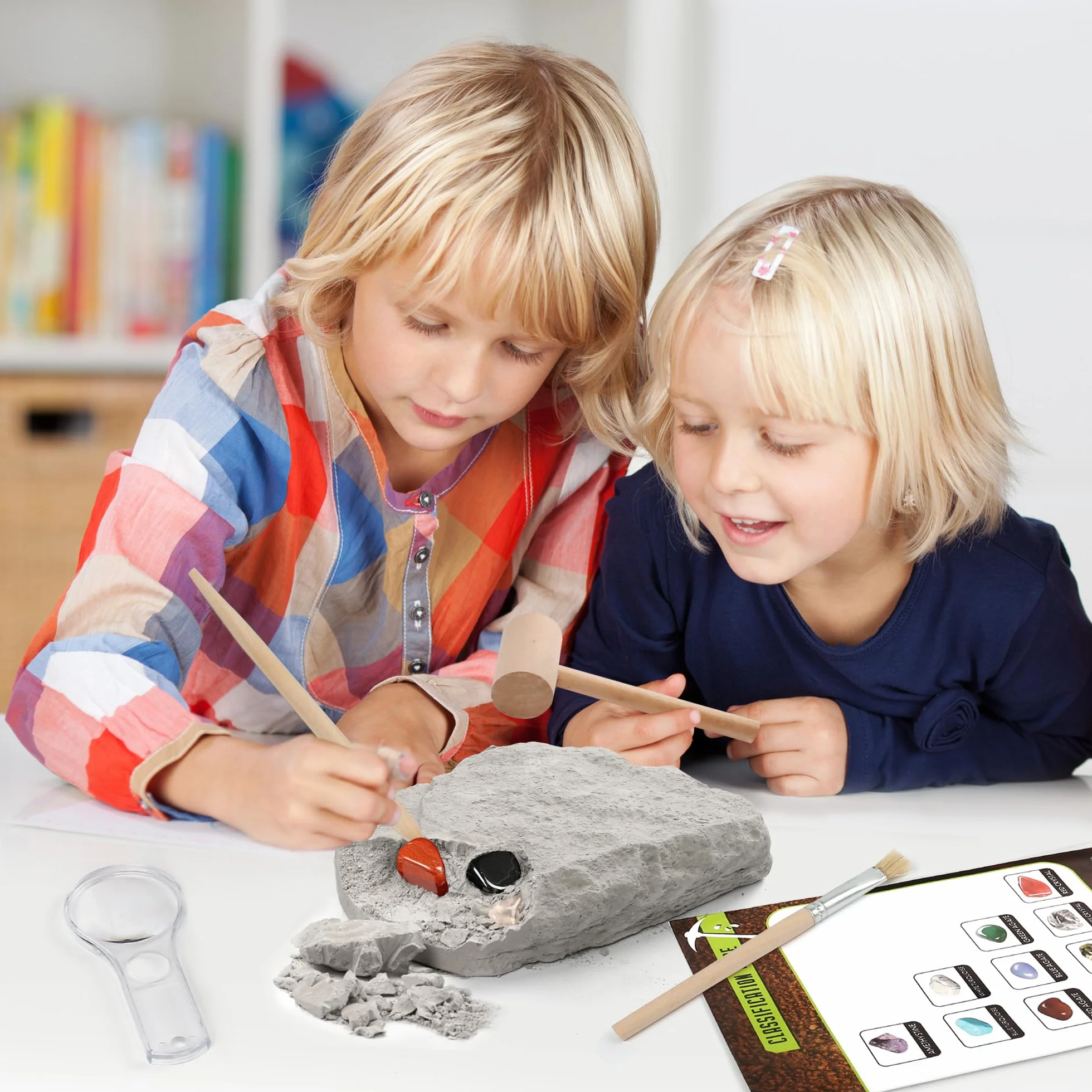 LotFancy Kit de Fouille de Pierres Précieuses - 20 Vraies Gemmes, Kit Scientifique pour Enfants 6-10 Ans, Cadeau Garçons Filles