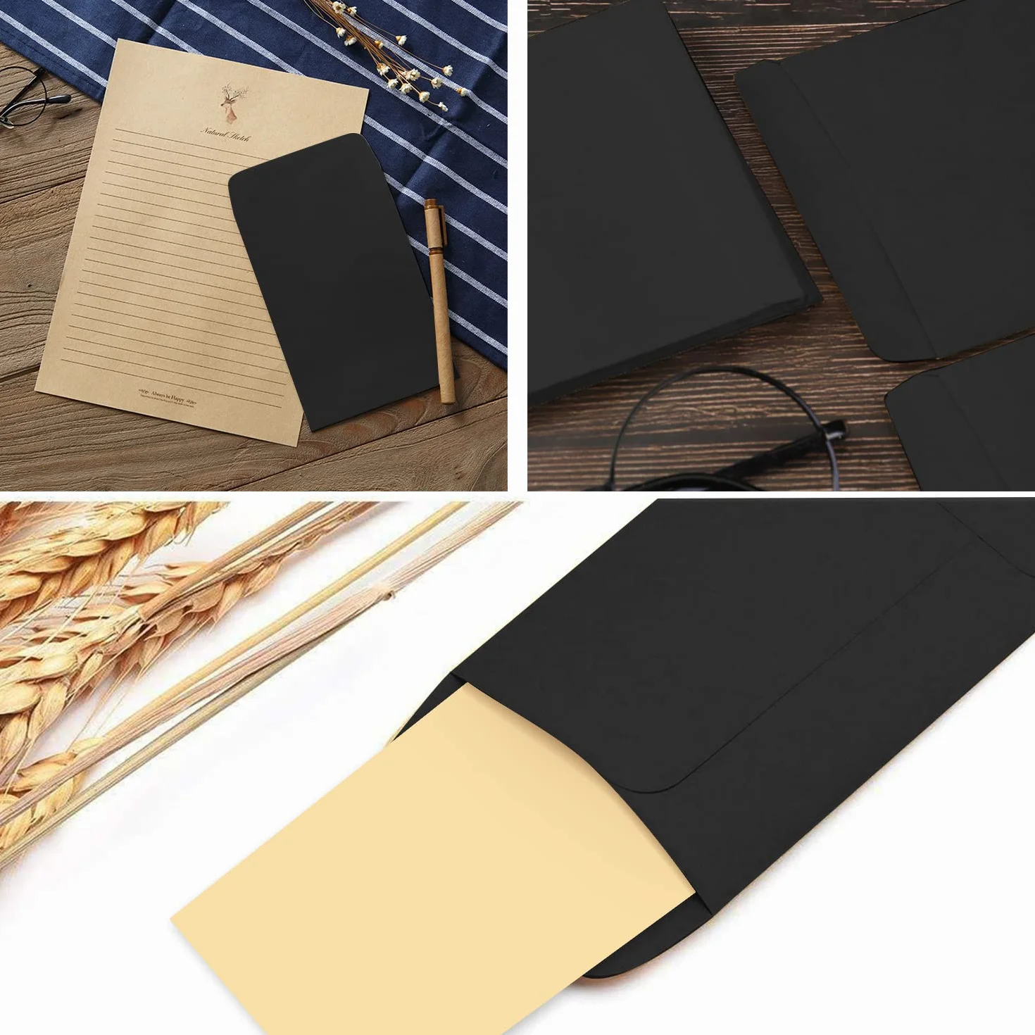 Lot de 100 mini enveloppes en papier kraft noir 10 x 6 cm pour salaires pièces monnaie perles timbres
