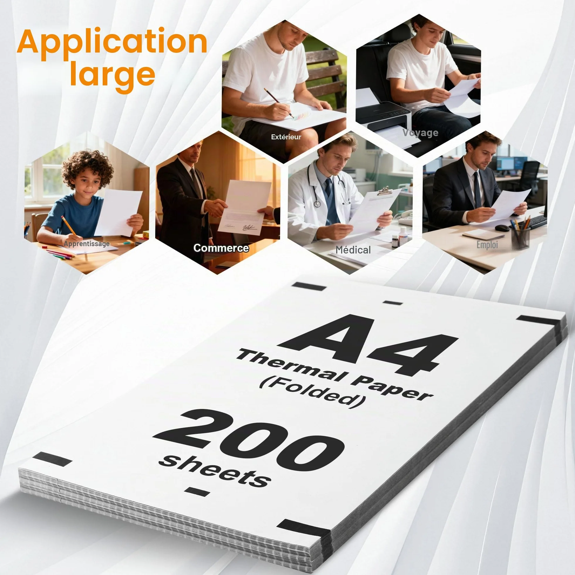 Papier Thermique A4 200 feuilles 210 x 297 mm Pliable pour imprimante thermique documents et photos