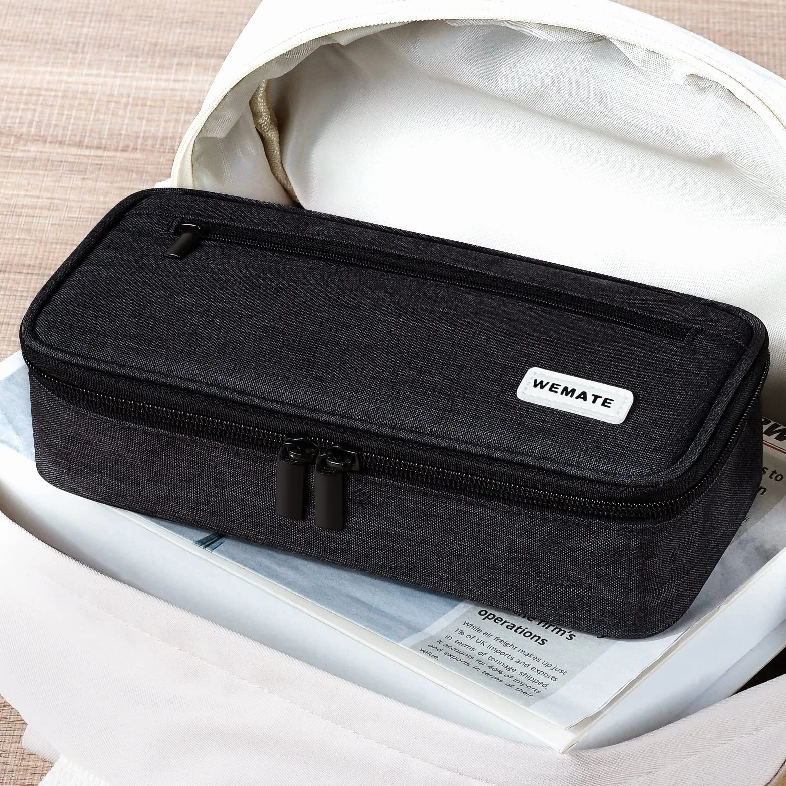 WEMATE Trousse Pliable Grande Capacité en Toile Noir pour École Bureau