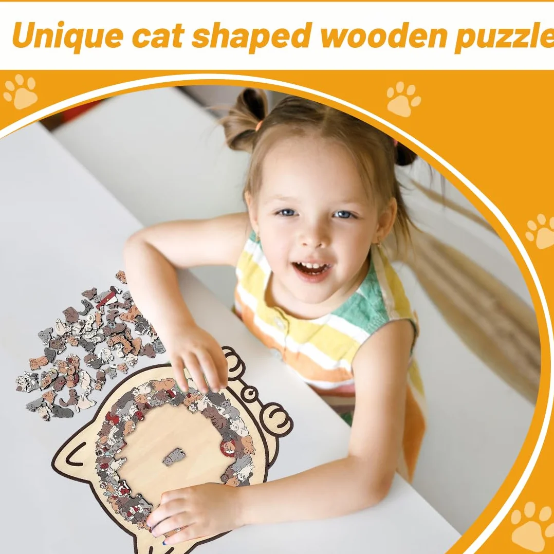 Puzzle en bois 135 pièces Silhouette de chat Morandi formes animales découpe au laser cadeau DIY décoration intérieure