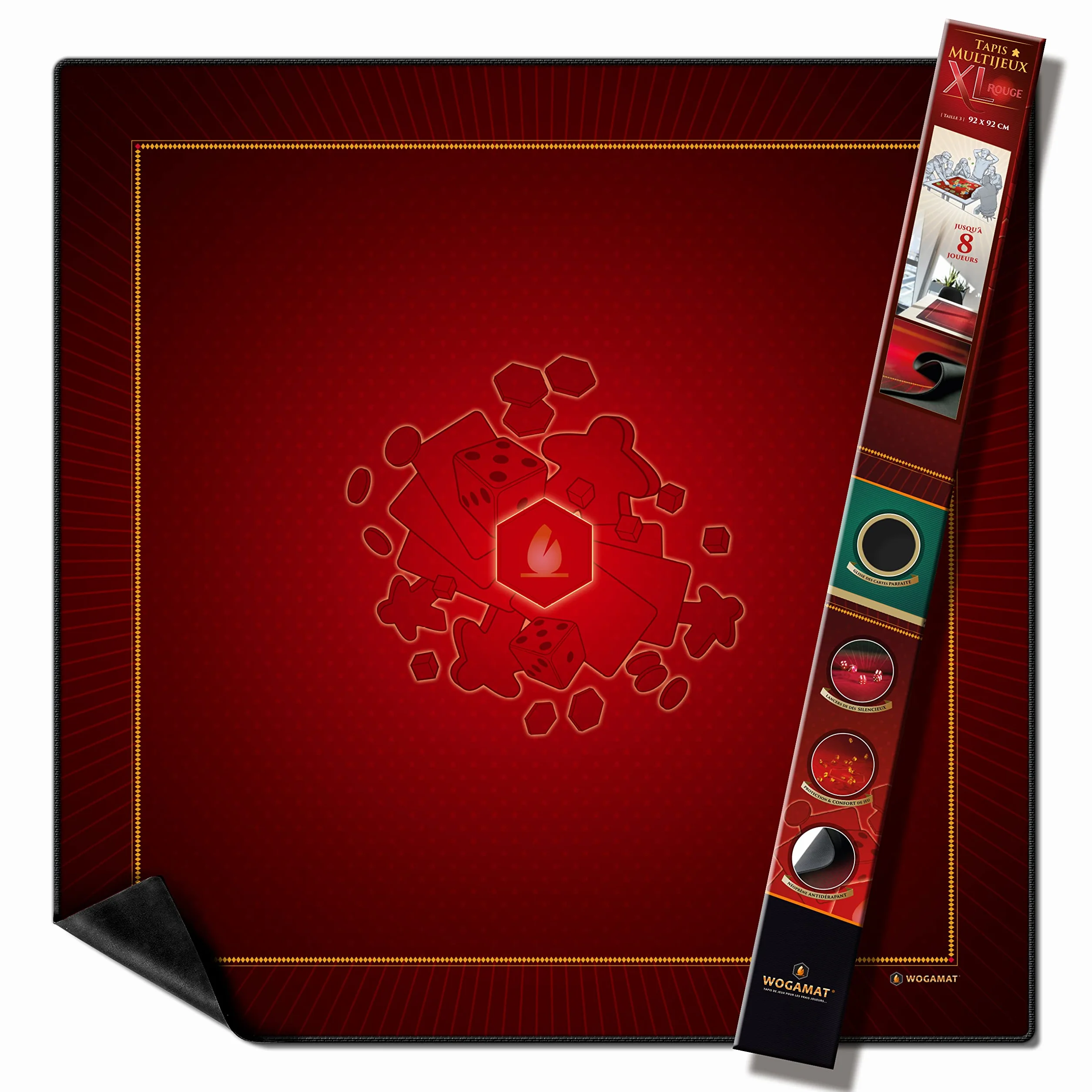 WOGAMAT Grand Tapis de Jeu Néoprène XL Rouge 92 x 92 cm Antidérapant Silencieux