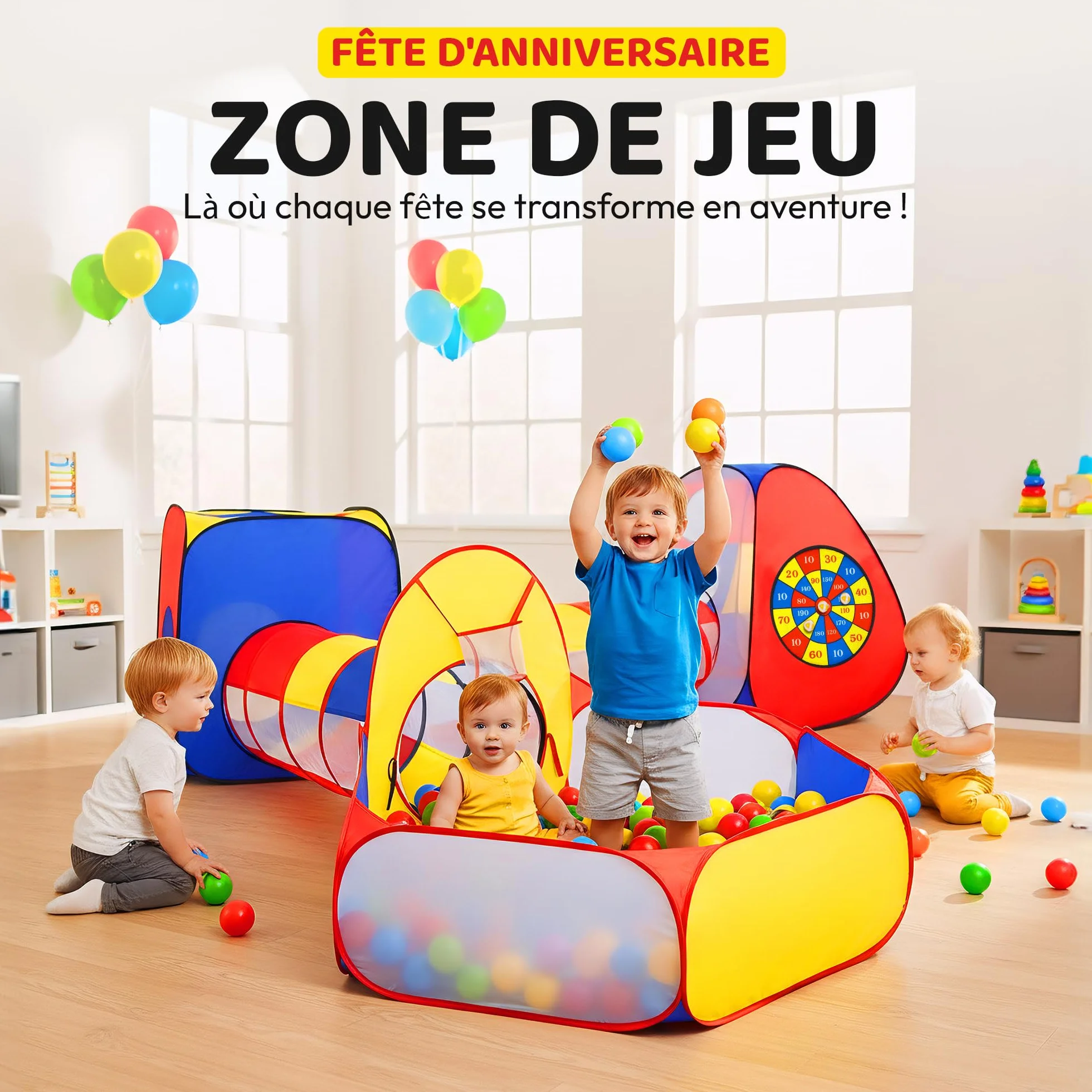 Tente de Jeu avec Tunnel Piscine à balles XXL Terrain de Jeu Pop-up 5 Parties