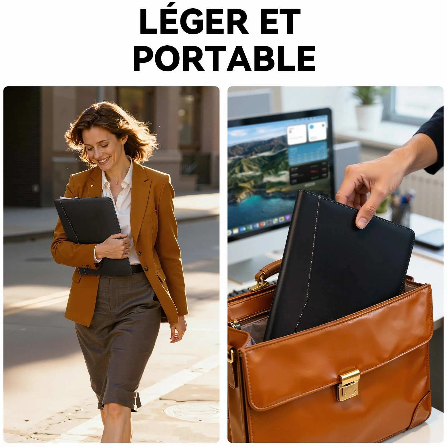 Newyes Porte-Documents A4 Imperméable Cuir Synthétique Noir