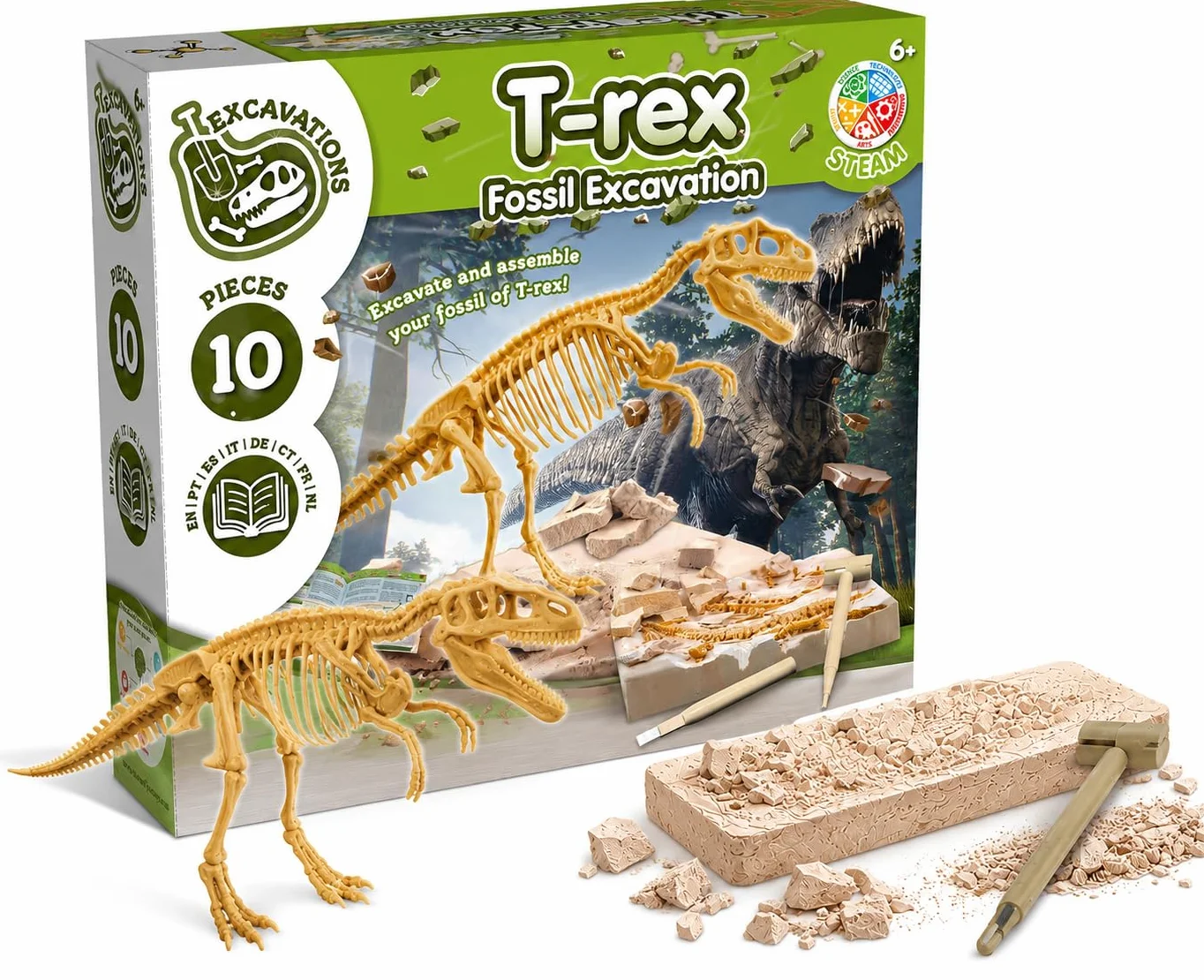 Science4you Dinosaure T-Rex Kit de Fouille pour Enfants +6 Ans - Excaver et Assembler Fossiles, Jeu d'Archéologie