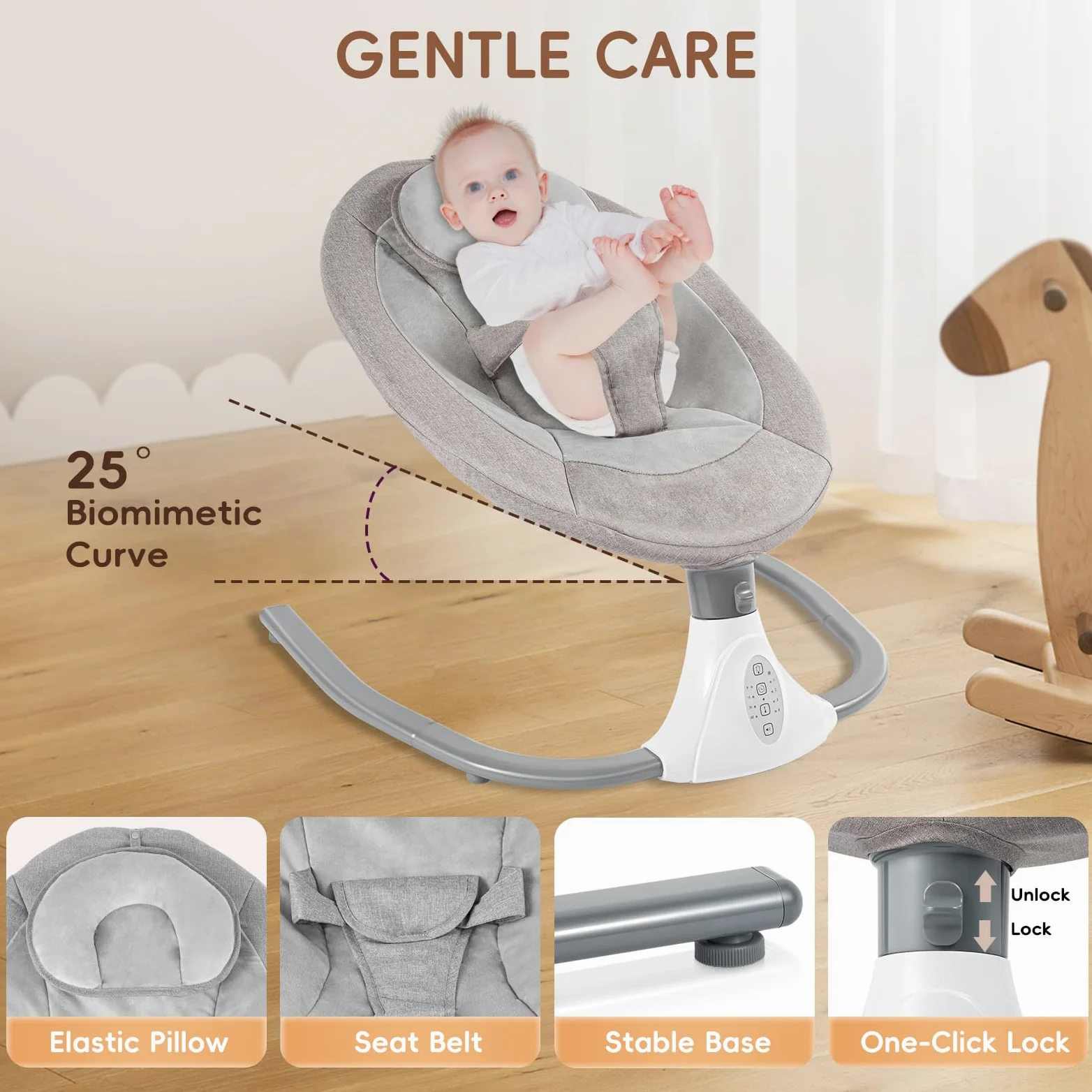 BalancelleBebe Electrique,Balancellepour BéBéBalancelle,Balancer BéBés,avec Parasol et Tente,Il Convient aux Familles avec des BéBéS âGéS de 0 à 18 Mois et Pesant (Gris)
