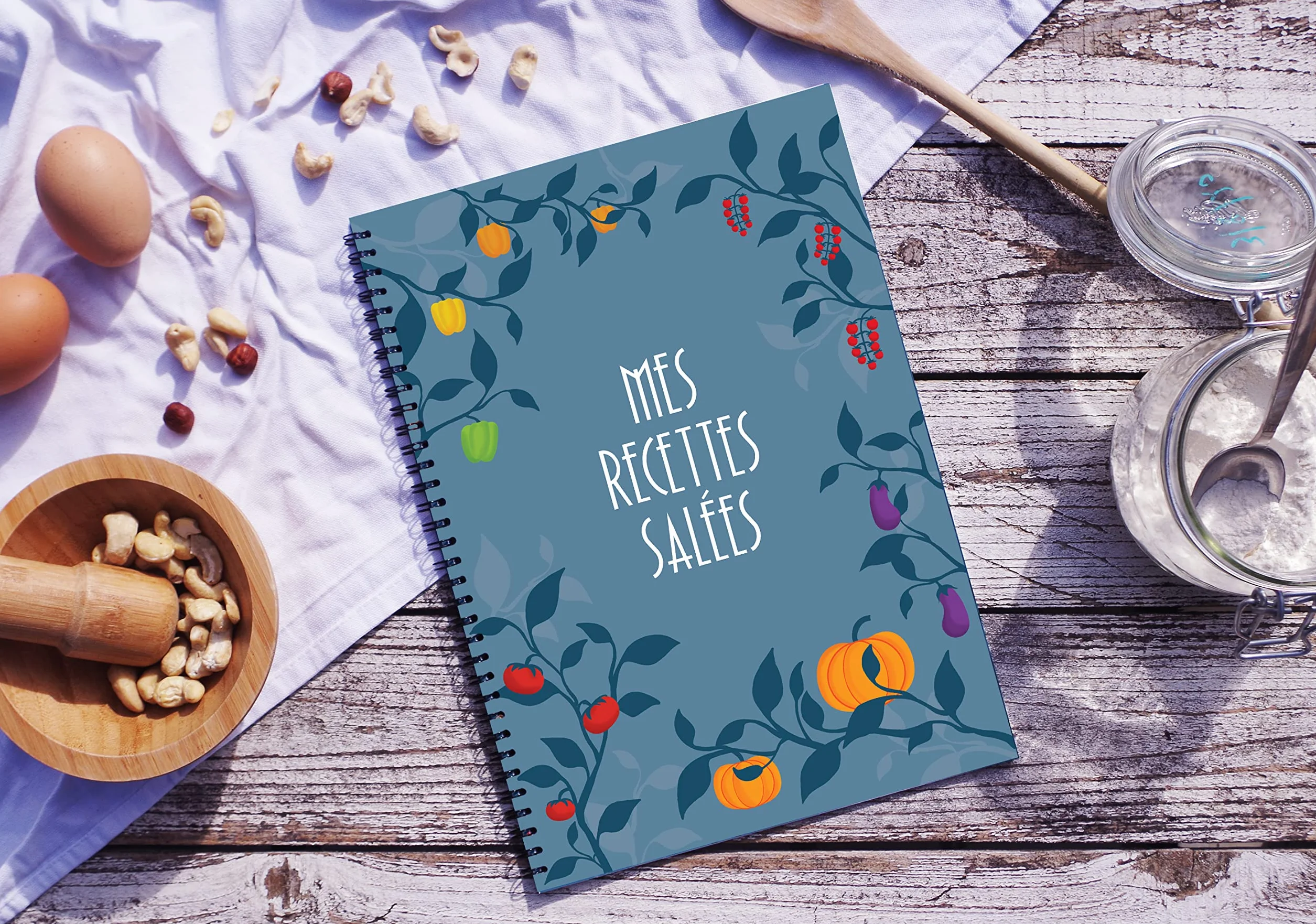 Cahier de Recettes Salées et Sucrées A4 Spirale, 60 Fiches Vierges