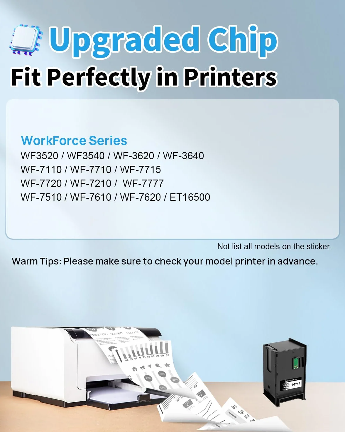 Yowell T6711 Boîte d'entretien compatible Epson ET-16500 Workforce WF-3520 WF-3540 WF-3620 WF-3640 WF-7110 WF-7710 WF-7715 WF-7720 WF-7210 WF-7777 WF-75510 WF-7610 WF-7620