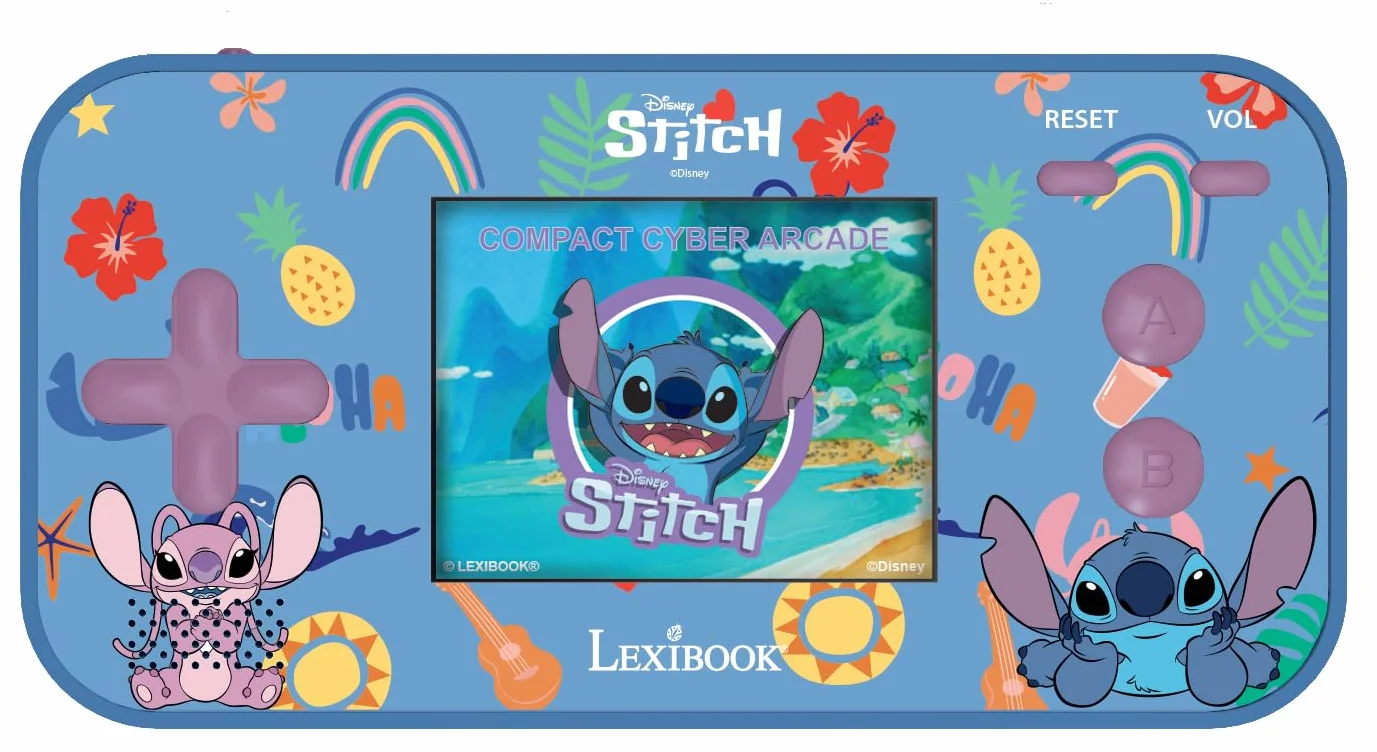 Lexibook Disney Stitch Console Portable Compact Cyber Arcade 150 Jeux Écran Couleur LCD Piles Bleu JL2367D