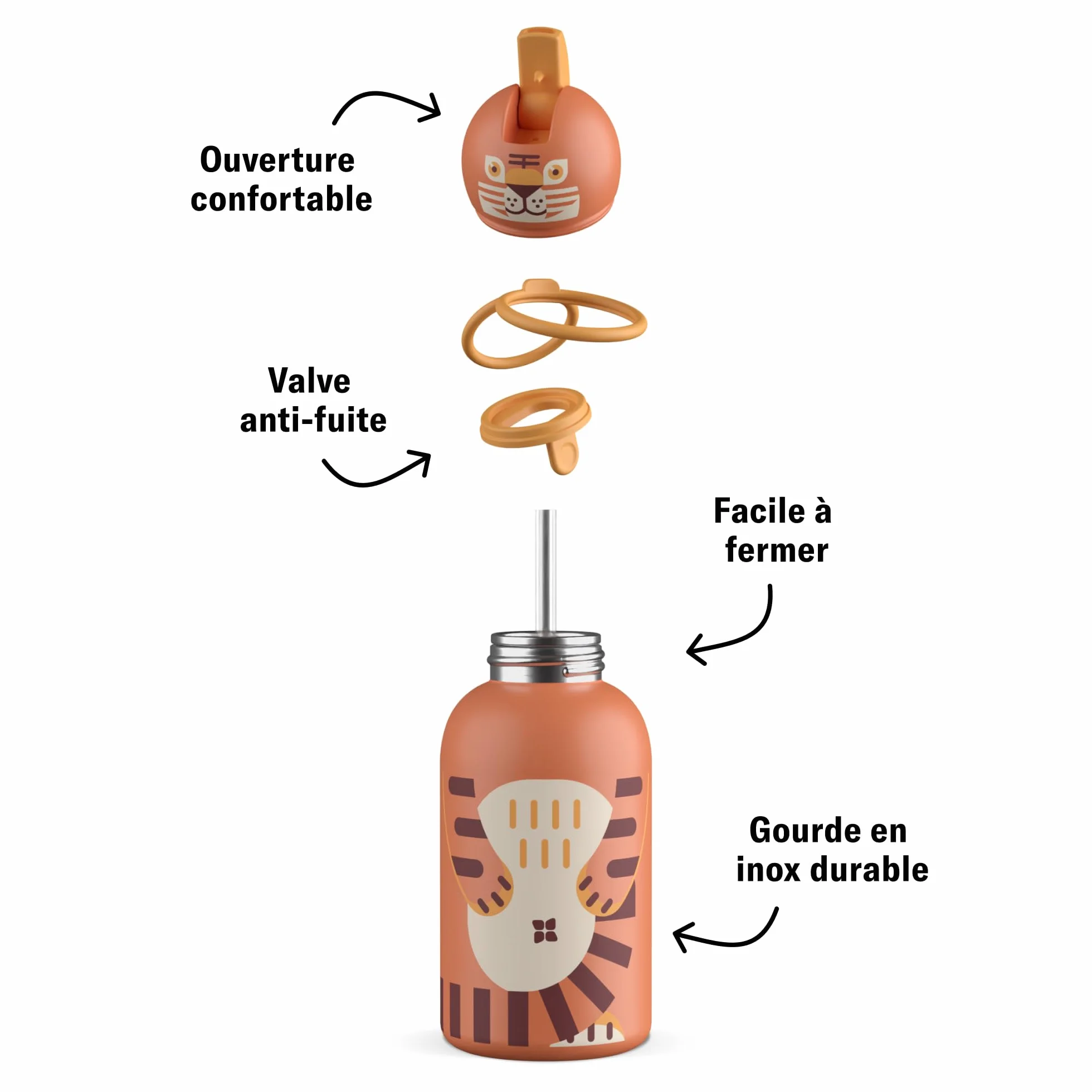 Waterdrop Gourde Enfant Inox 400ml Bouteille Isotherme Réutilisable Anti-Fuite avec Paille