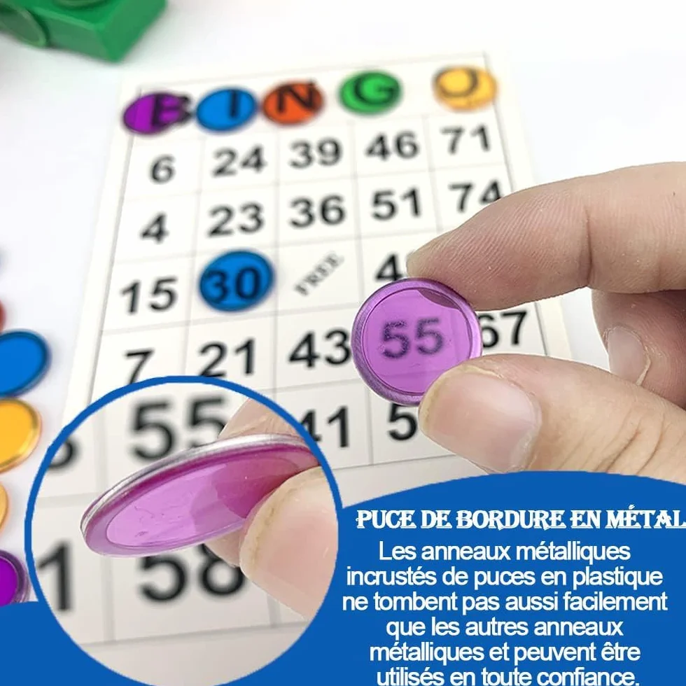 Jetons de Loto avec Anneaux Métalliques - Accessoires de Jeu d'Échecs Transparent (Bleu)