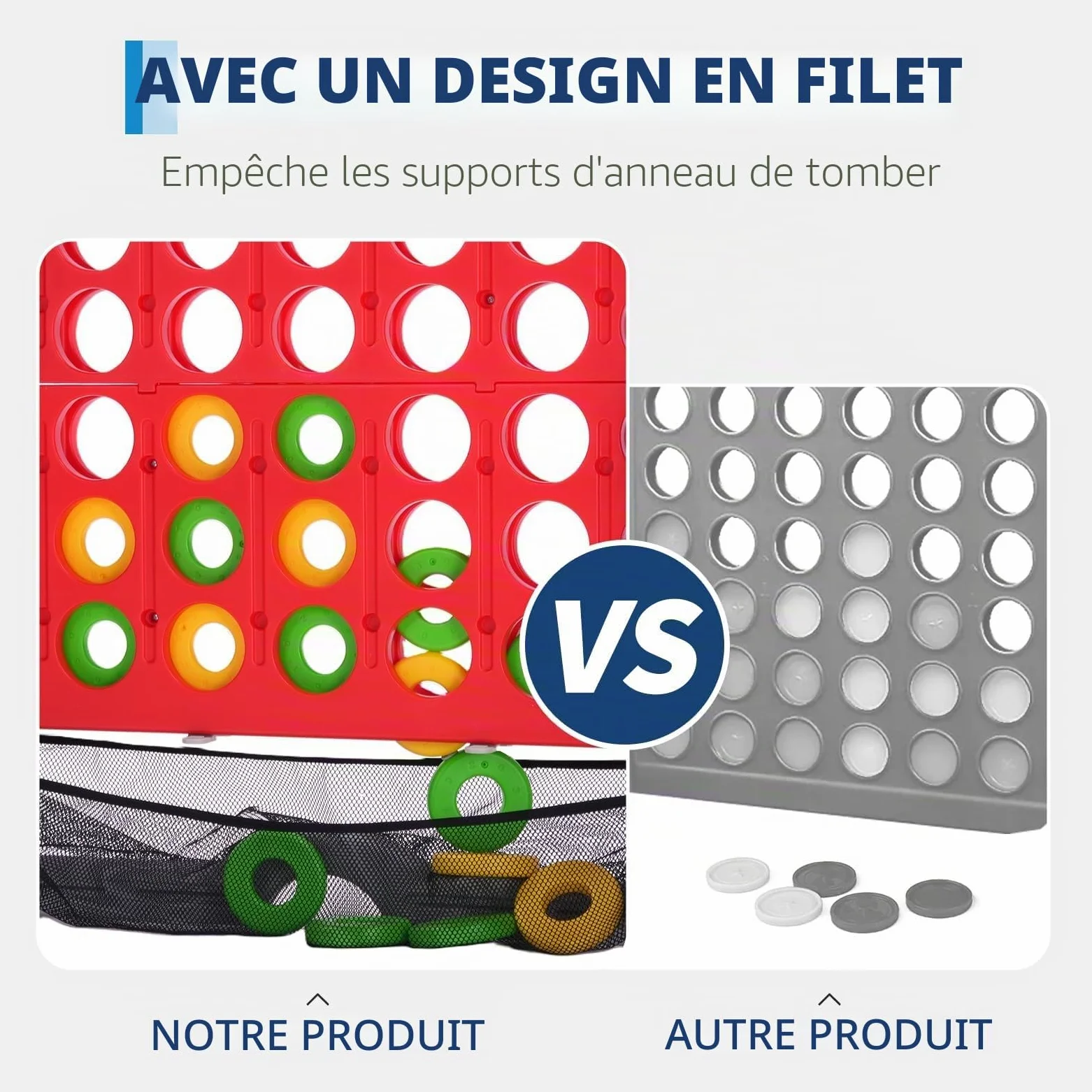 Jeux Puissance 4 Géant Réglable Hauteur avec 42 Anneaux Géants 1 Filet,Jeu de Stratégie avec Porte-Anneaux,Levier de Réinitialisation pour Enfants Adultes,Jeu d'Extérieur/Intérieur pour Enfants Et Fam