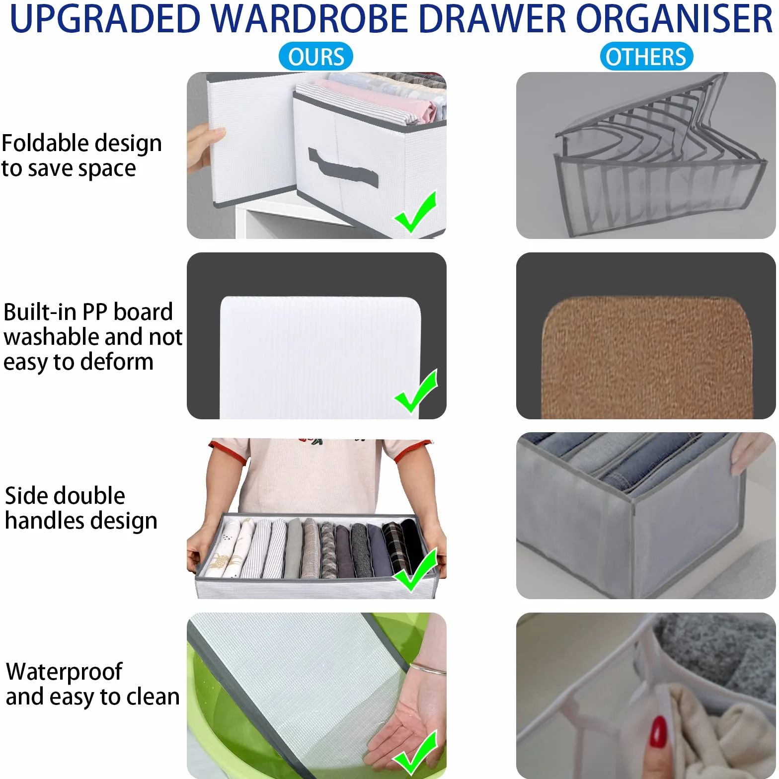 Organisateur de Vêtements Pliable 12 Grilles Armoire Boîte de Rangement Gris Clair