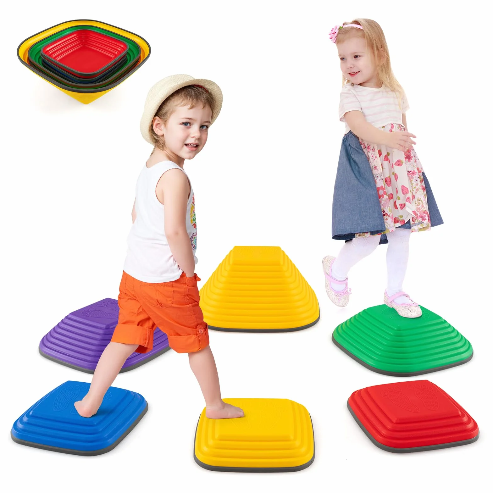 DREAMADE Pierres d'Équilibre Empilables pour Enfants, Parcours de Motricité, Antidérapantes, Jouets Sensoriels 3+