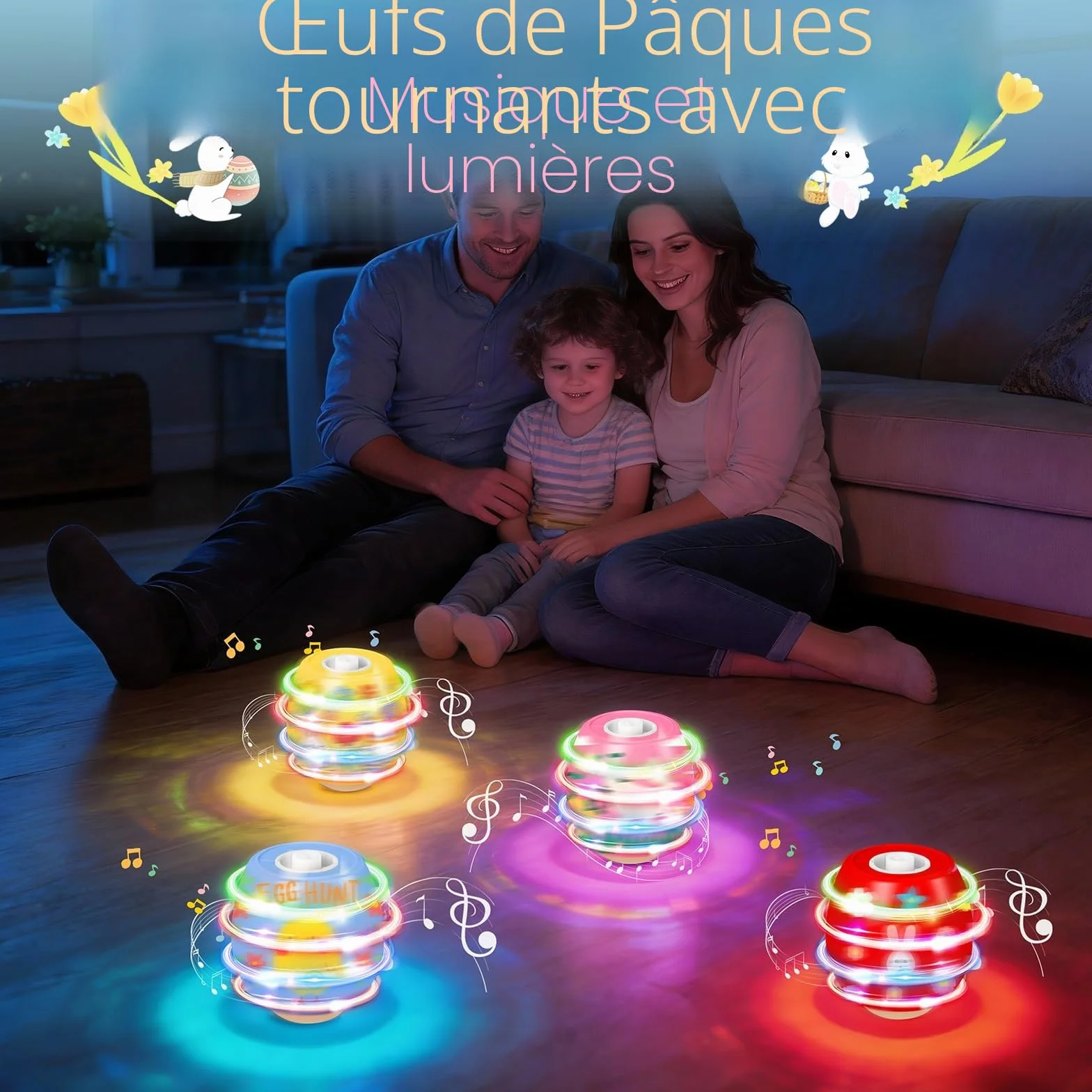 Toupies à Œufs de Pâques Jouets avec Lumières et Musique, 5 Oeufs Spinning, Cadeau Pâques Enfant 3-10 Ans