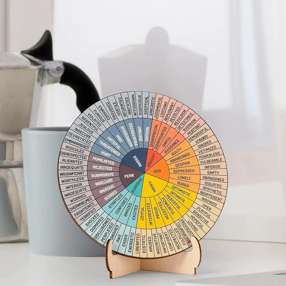 Roue des Sentiments en Bois avec Support 15 cm x 15 cm