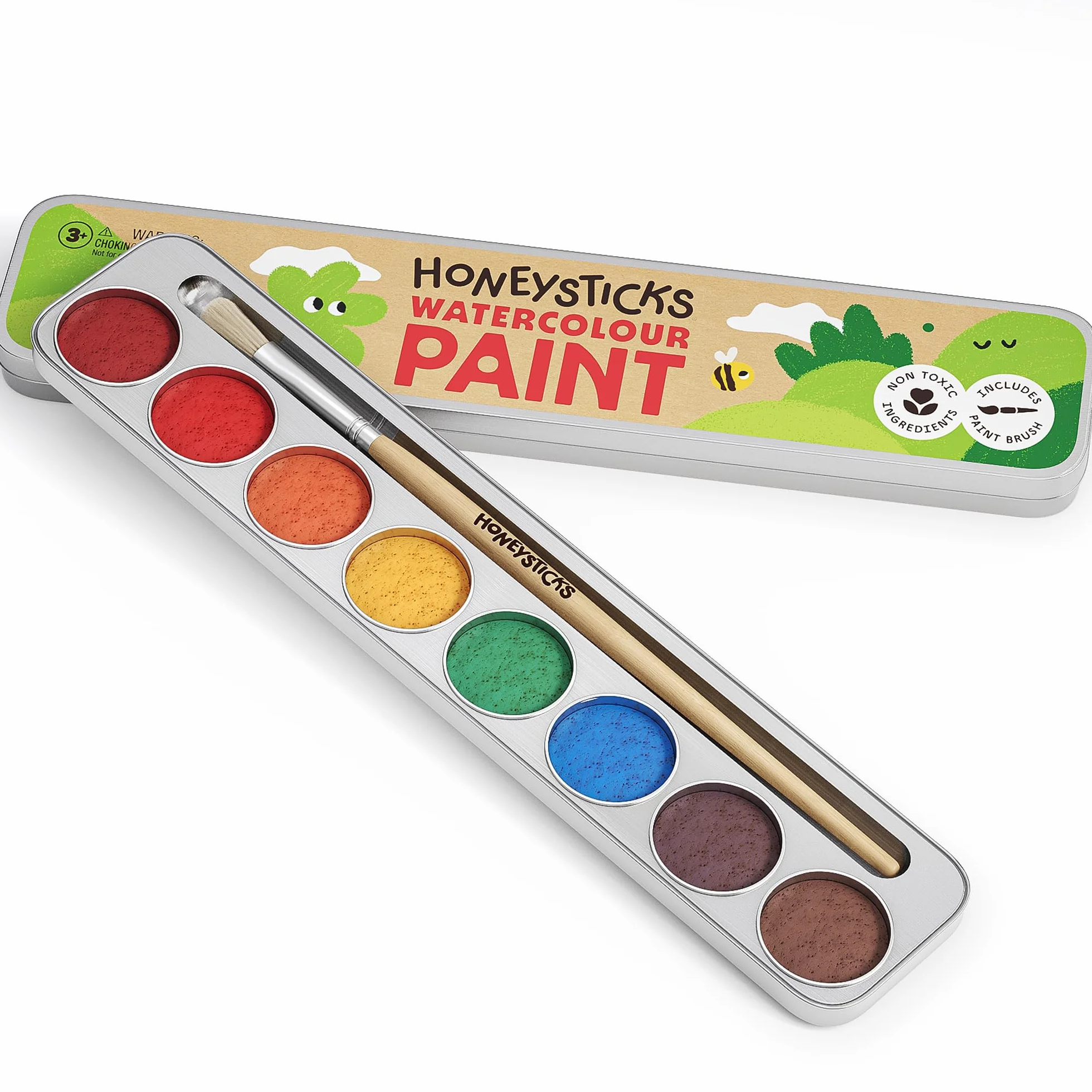 Honeysticks Set de peinture aquarelle non toxique 8 couleurs avec pinceau pour enfants
