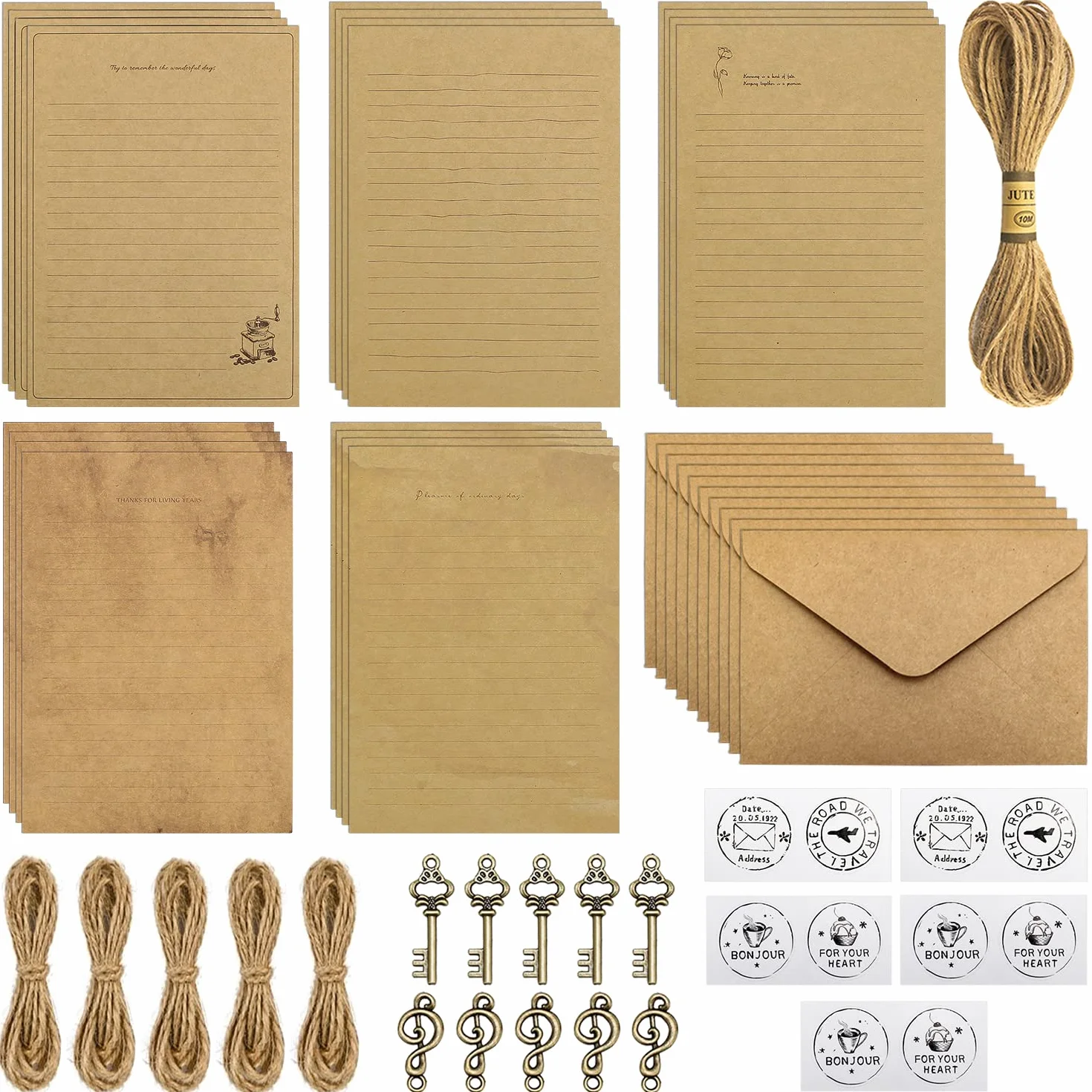 Enveloppes de Papier Vintage 61PCS Papeterie à Lettre pour Adultes