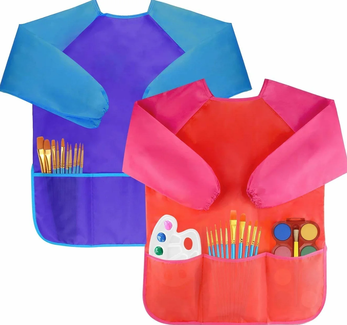 Amaza Tablier Peinture Enfant Imperméable 3-8 ans Manches Longues 3 Poches Fermeture Scratch