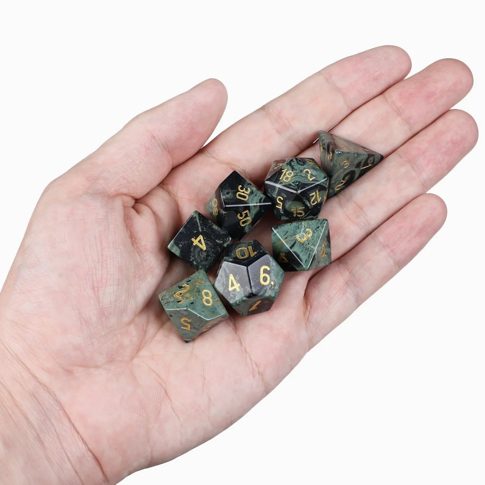 Ensemble de 7 dés polyédriques en Jaspe Kambaba DND avec boîte pour Jeux de Table RPG MTG, dés en Cristal de guérison pour la décoration et la Collection à la Maison