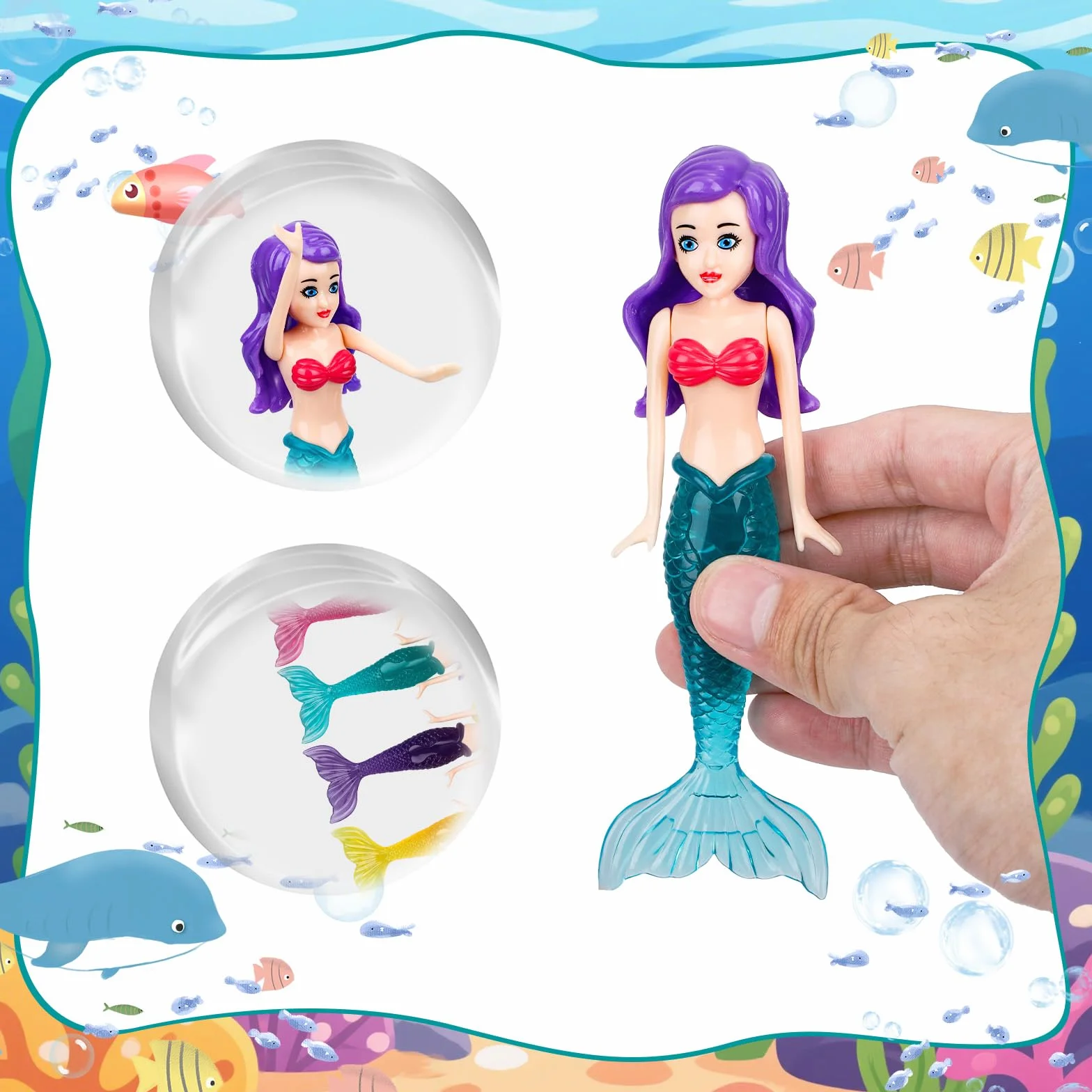 Tinoaly 4pcs Jouets d'eau Sirène en Plastique Qui Brillent dans Le Noir pour Piscine