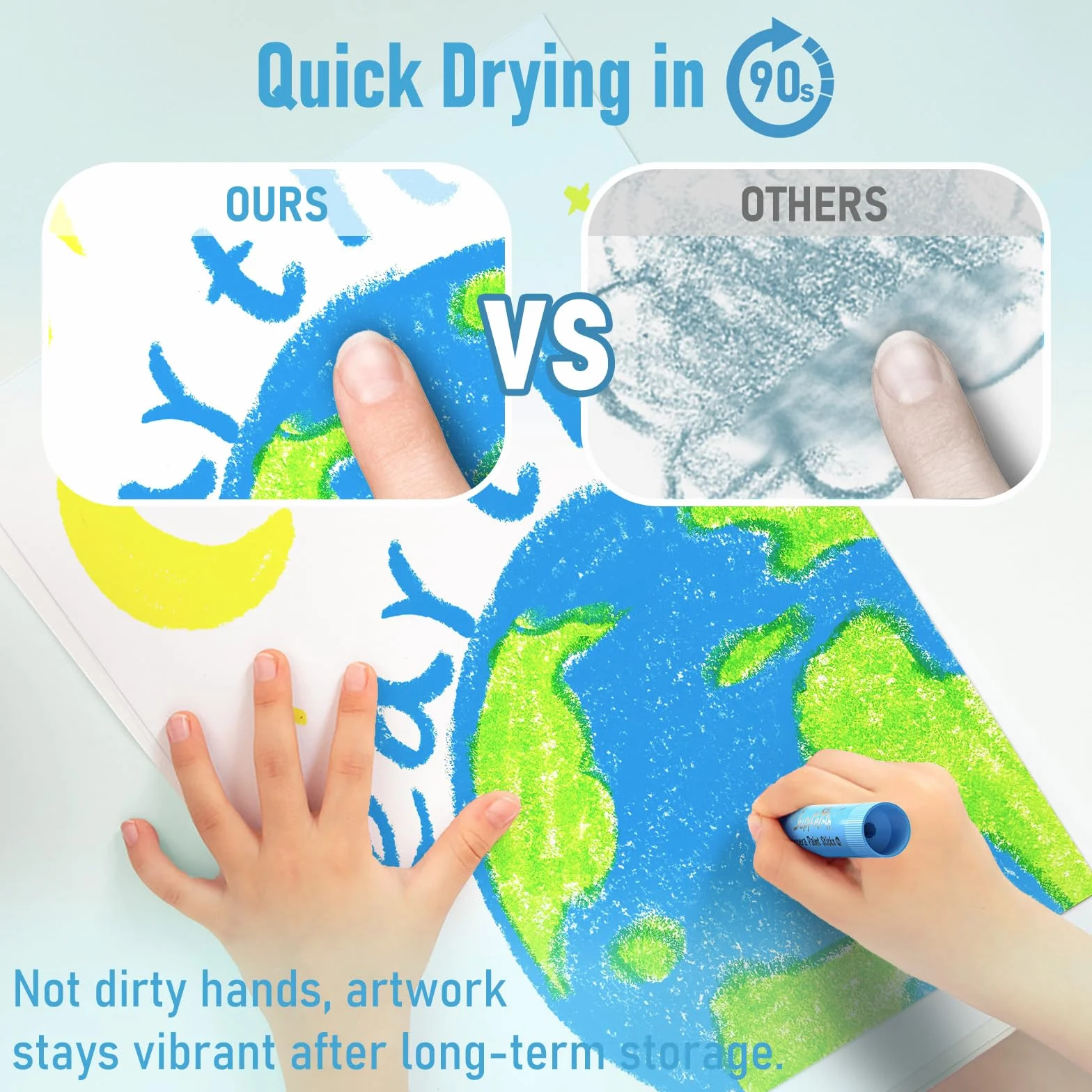 JUPITEARTH Bâtons de peinture à tempera 24 couleurs avec 120 pages coloriage PDF et 30 autocollants, peinture séchage rapide non toxique lavable pour enfants