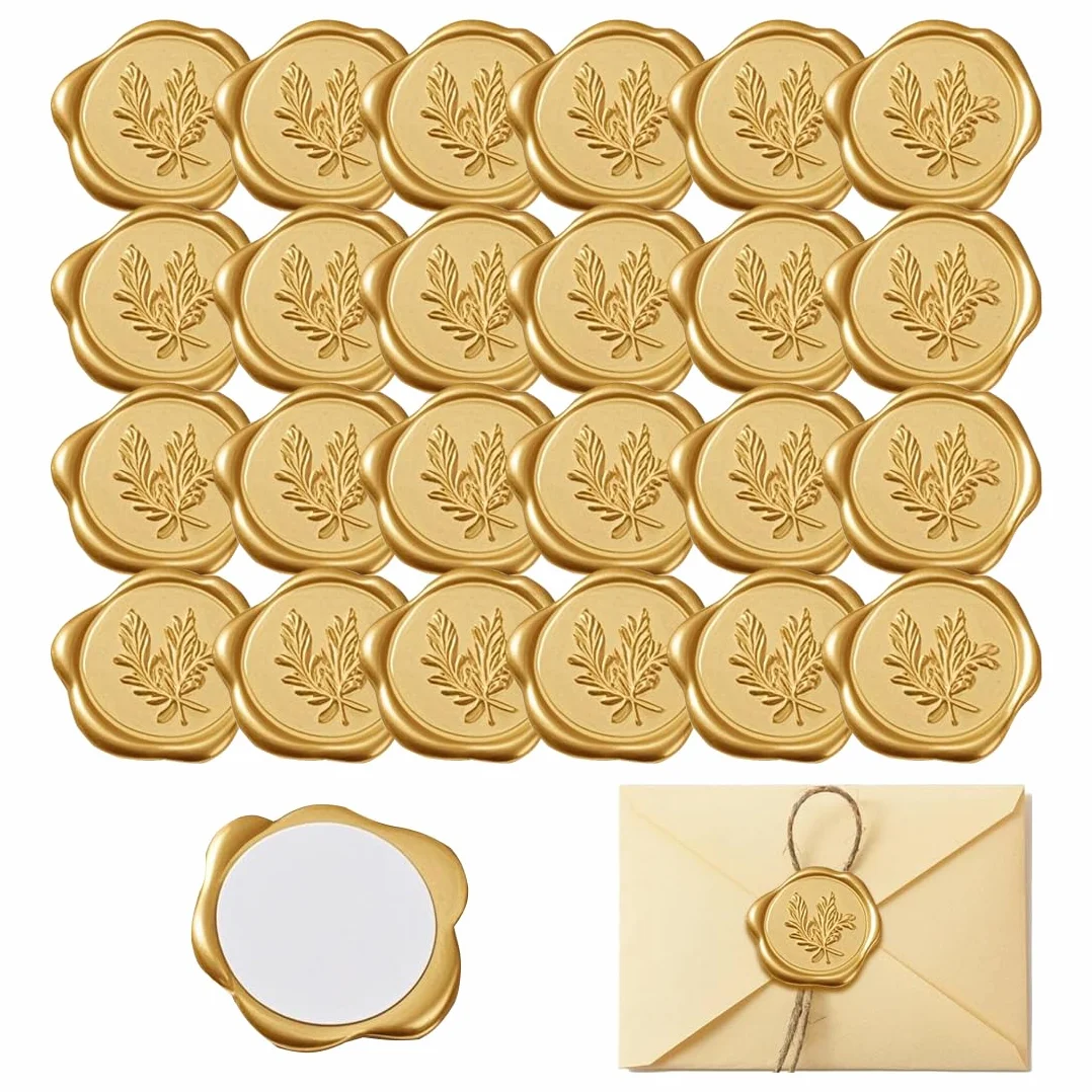 Sceau de Cire Autocollants Dorés 24 pcs, Cachet de Cire Autocollant Vintage pour Invitations Mariage