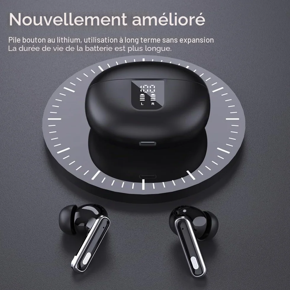 Ecouteur Traducteur Instantané 3-en-1, Traducteur Vocal 150 Langues Temps réel ANC Bluetooth 5.4, Basses améliorée, Ajustement sûr Course à Pied