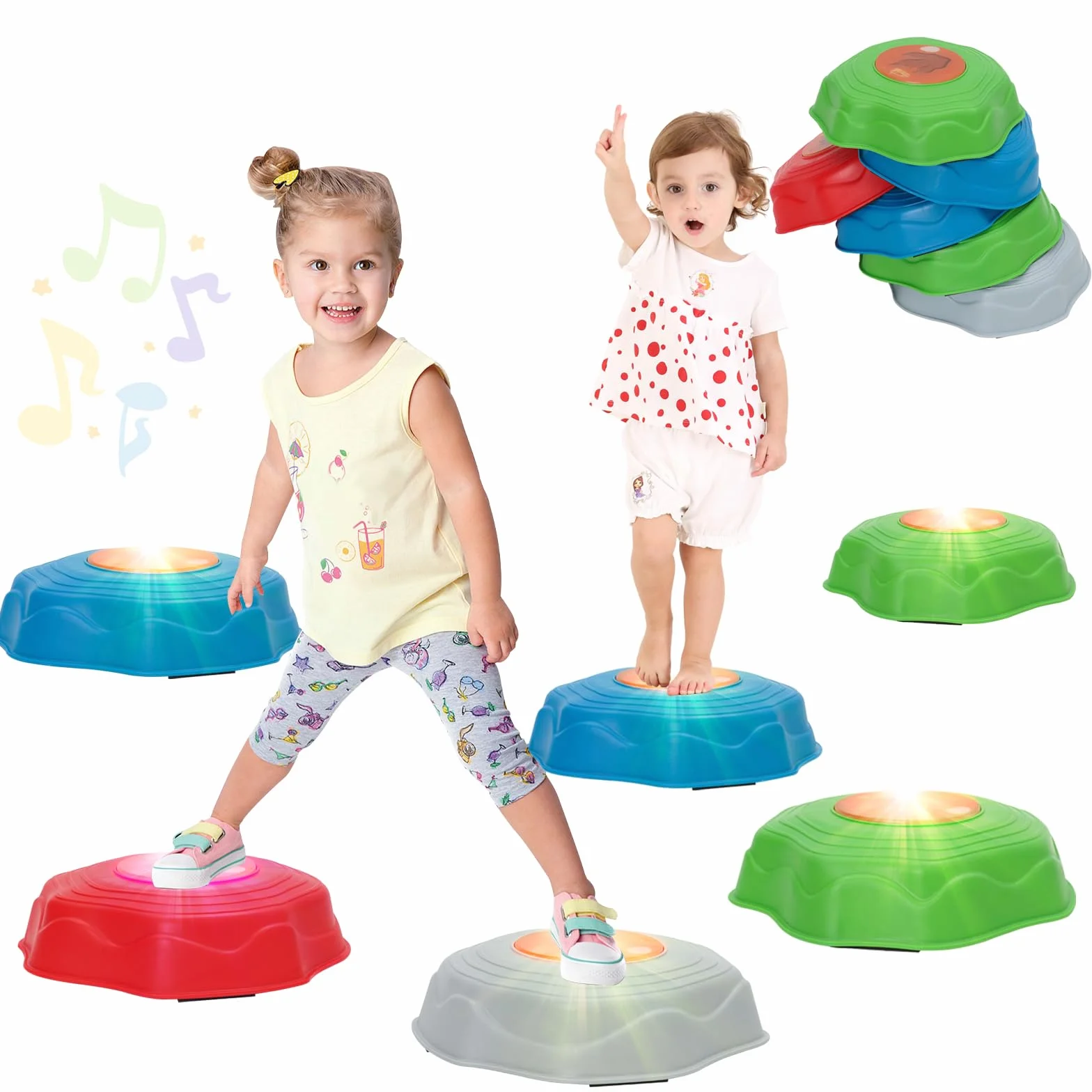 Pierre d'équilibre Enfants Lumières Musique Lot de 6 Antidérapantes Parcours Motricité Sensoriel Intérieur Extérieur