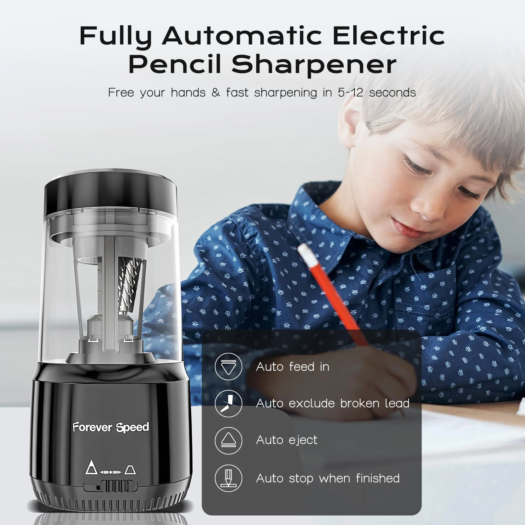 Forever Speed taille-crayon électrique professionnel rechargeable USB pour crayons 6-8 mm bureau classe maison