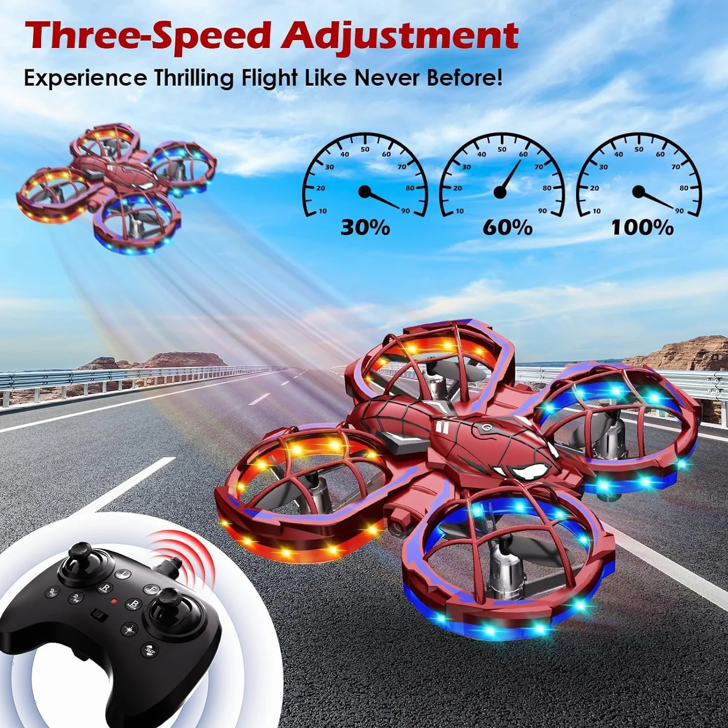 Mini Drone pour Enfants - Drone Télécommandé Débutant avec Évitement d'Obstacles - Jouet pour Garçons 14+ Ans - 3 Vitesses, 360°, Suspension Automatique