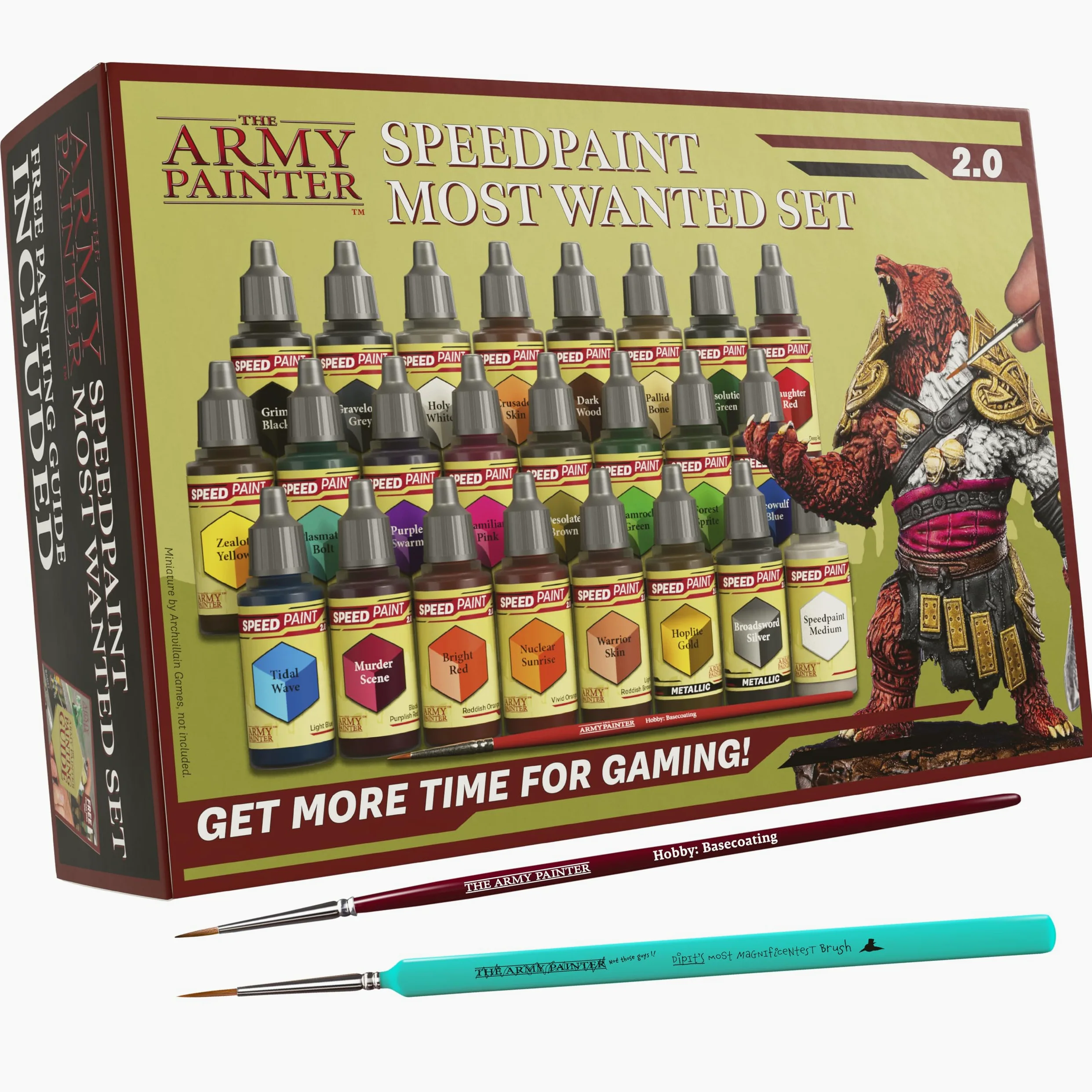 The Army Painter, Speedpaint Most Wanted Set 2.0 Combo, 24 x 18 ml | Peinture acrylique pour maquettes et modélisme, dont 1 pinceau de base & 1 pinceau Dipit