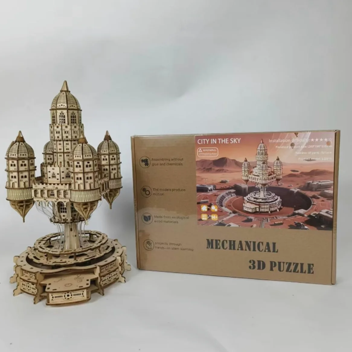 Puzzle en bois 3D Château dans le ciel sans colle - Pour adultes - Kit de construction en bois avec lumières LED - Puzzle éducatif créatif et cérébral - Décoration de la maison - Cadeau d'anniversaire