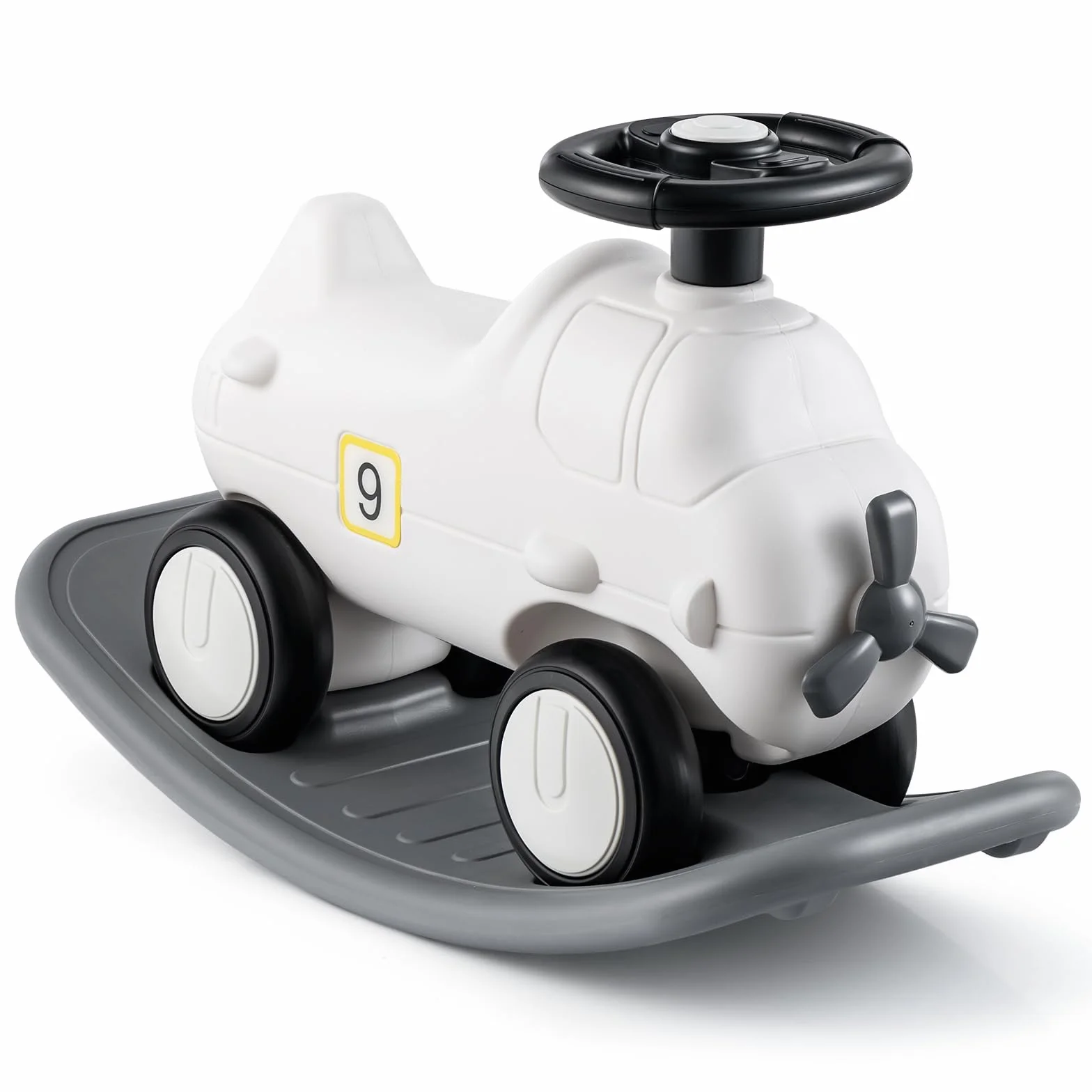 GOPLUS Cheval à Bascule Enfant 3 en 1 Convertible Porteur Planche Équilibre Avion Intérieur Extérieur 1 an+