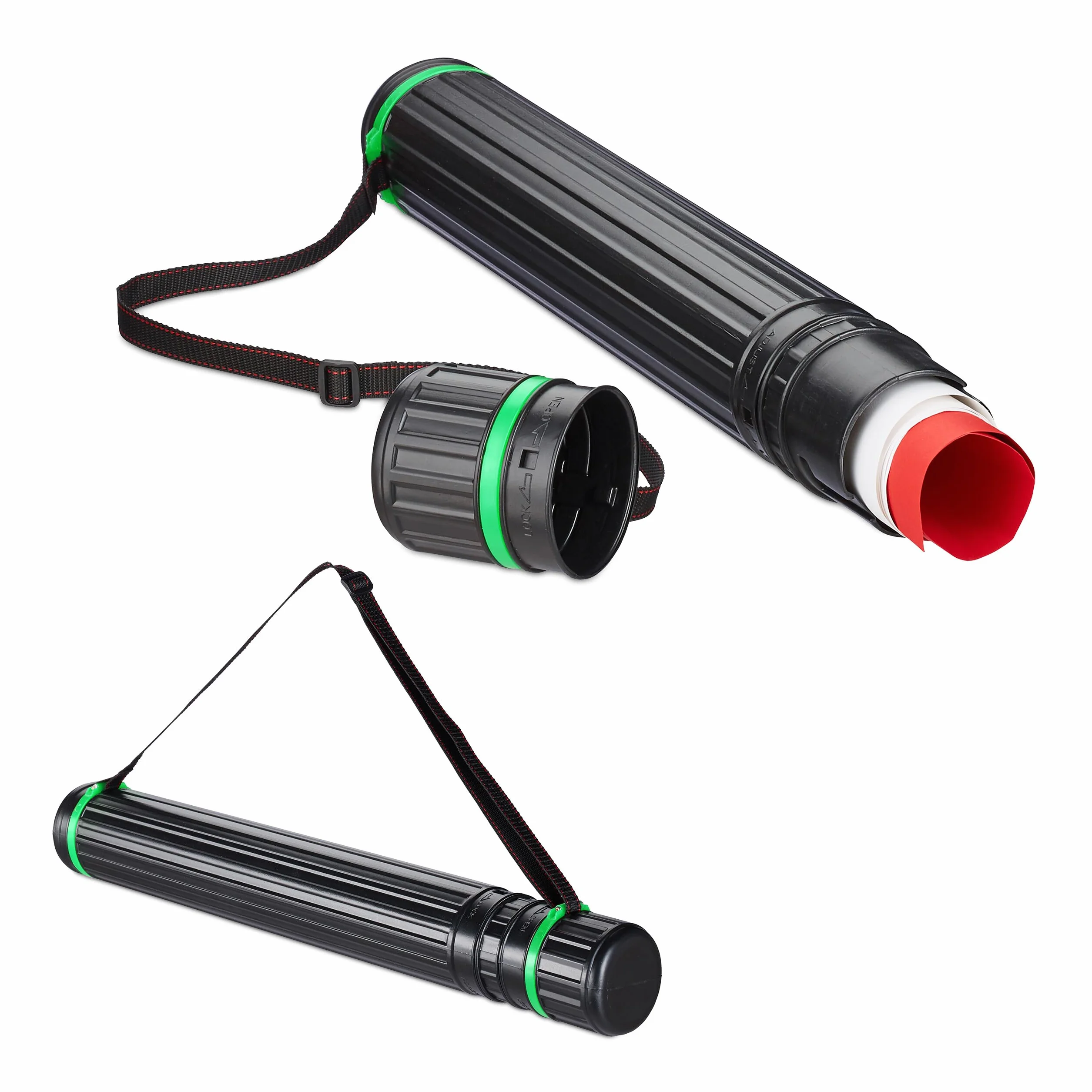 Relaxdays Tube de Transport Extensible 64-107 cm Noir et Vert Lot 2