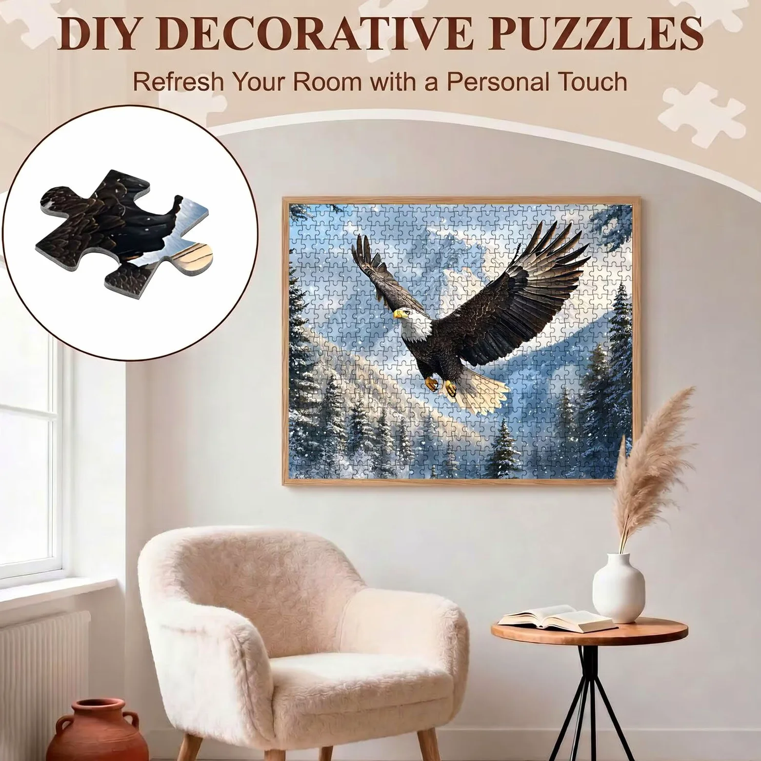 Paysage Aigle Puzzle 1000 Pièces pour Adultes, Format 75 x 50 cm, Challenge Casse-Tête de Famille, Loisirs Créatifs et Relaxation, Pièces Robustes avec Lettres au Dos, Décor Murale Salon f0-517