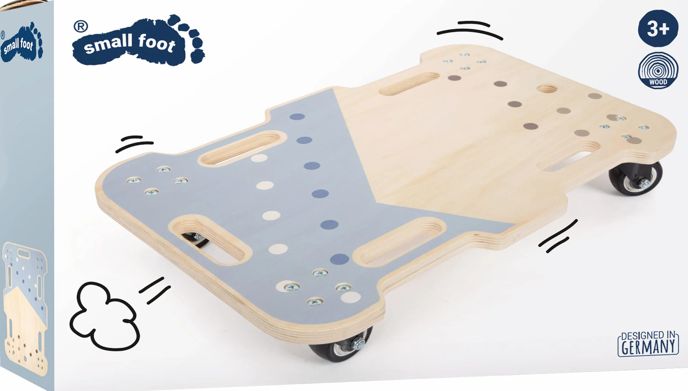 Planche à roulettes Adventure en bois pour enfants, avec poignées et poulies, dès 3 ans