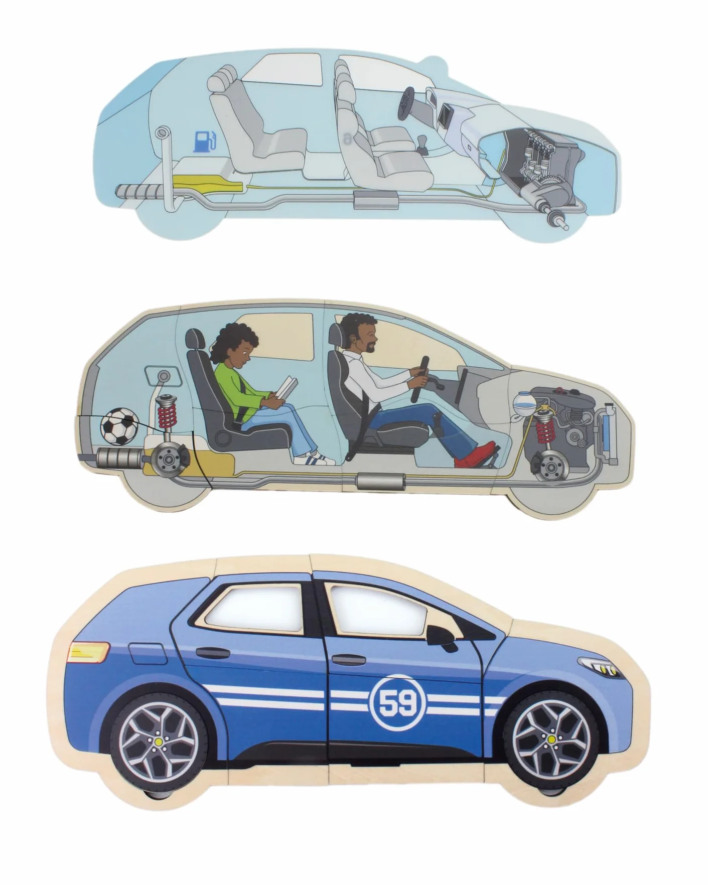 Beleduc Puzzle de couches de voiture, puzzle éducatif en bois 5 couches - Jouet motricité dès 4 ans - Montessori - Construction véhicule