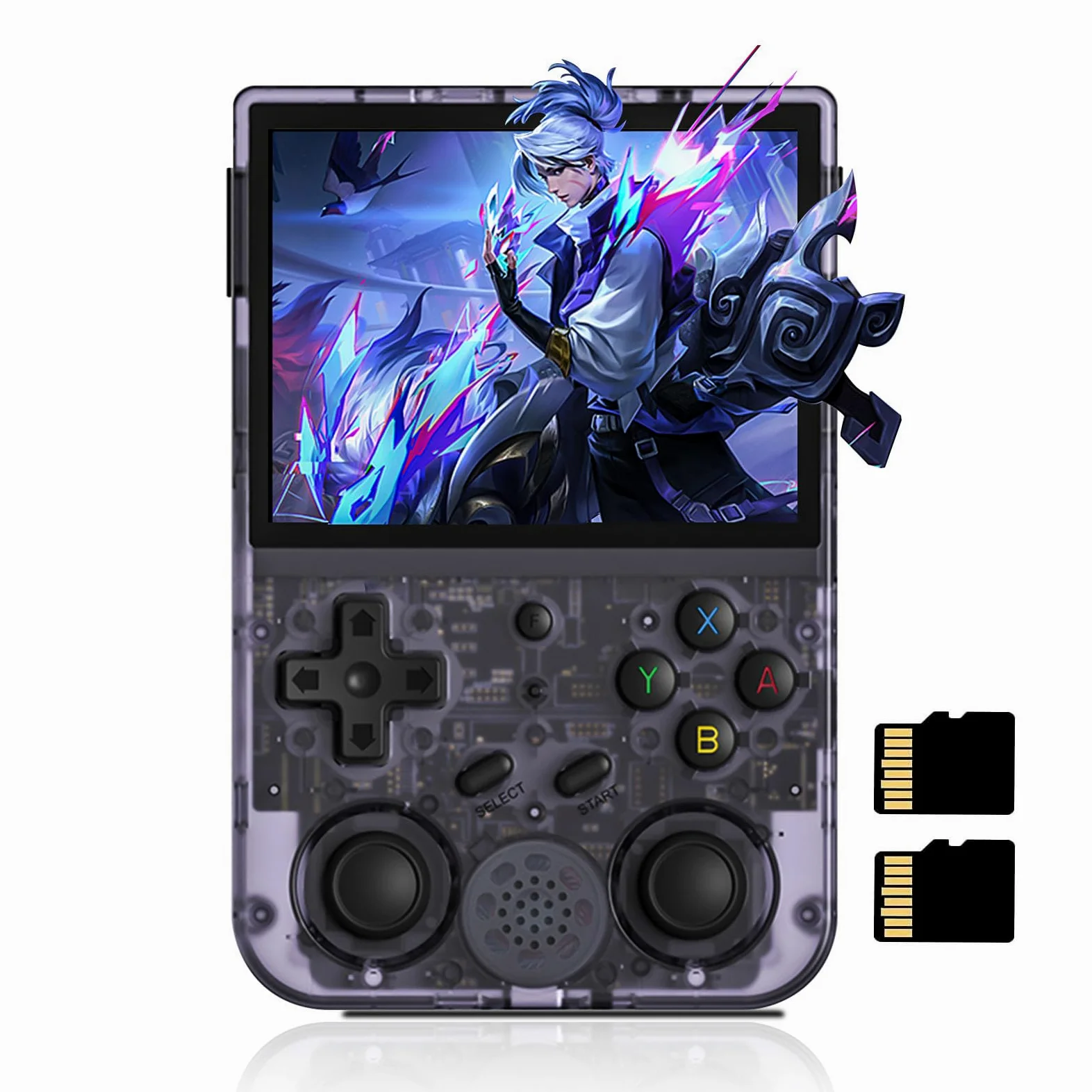 ANBERNIC RG353V Console de Jeu Portable 2.4G/5G WiFi 4.2 Bluetooth 64G SD Card, Batterie Haute capacité 3200 mAh, Violet Transparent