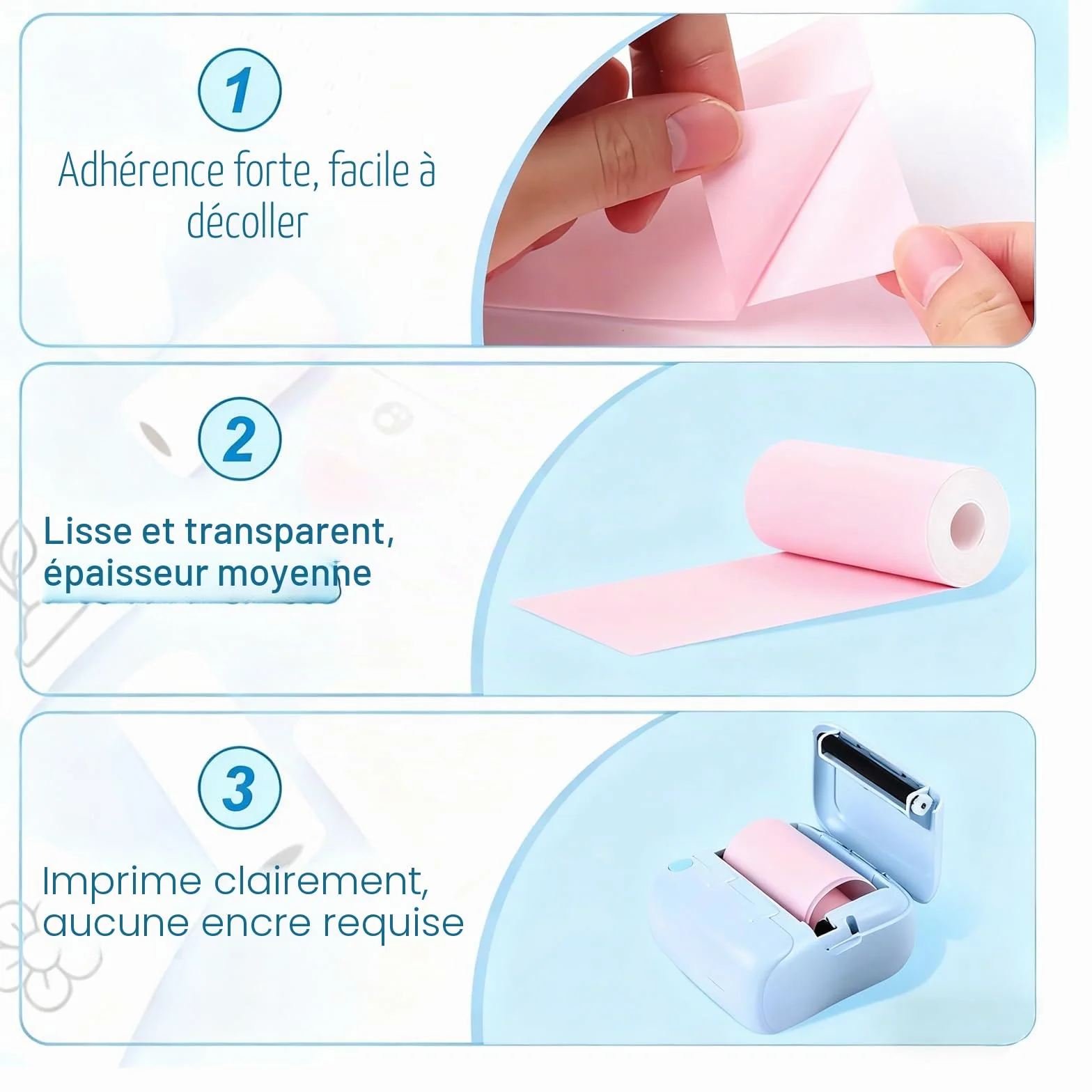 Mini Rouleaux Papier Autocollant Thermique 57x25mm pour Imprimante Phomemo Memoking - Lot de 8