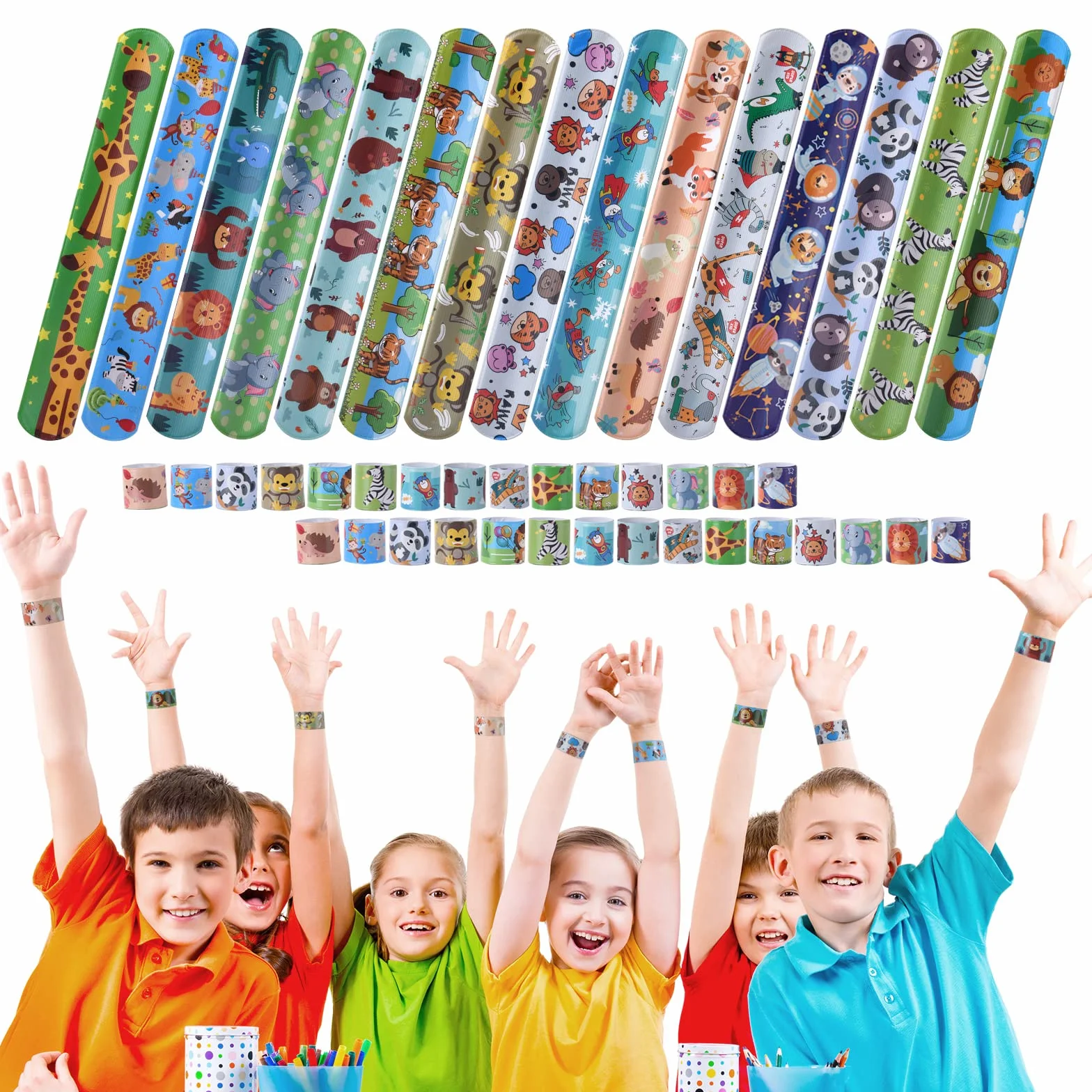flintronic 30pcs Slap Bracelets à Claquer, Slap Bandes Multicolores pour Enfants