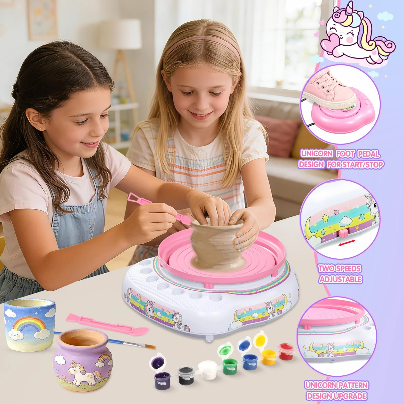 Tour de Potier Enfants 6-12 Ans Kit Complet DIY Débutants avec 3 Pâtes Auto-Durcissantes, Outils, Cadeau Anniversaire Garçons Filles Blanc
