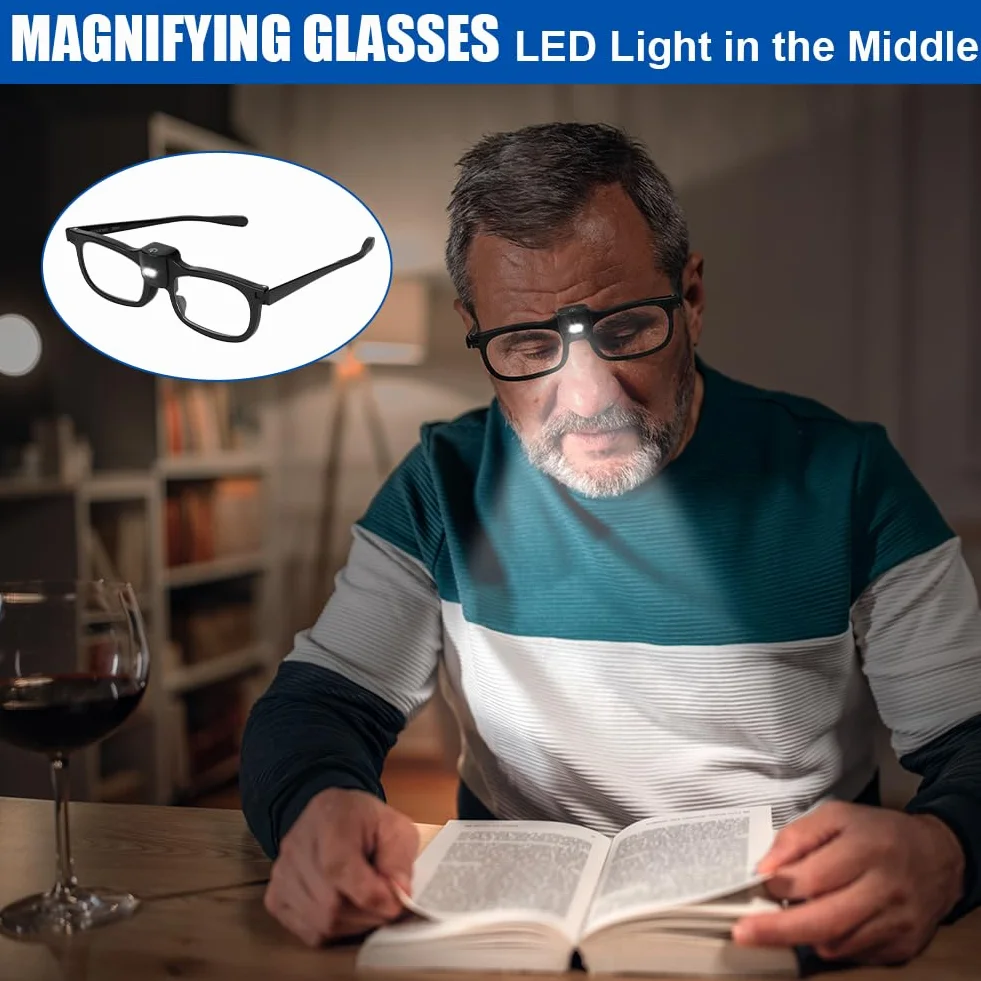Lunettes Loupe avec Lumière LED 300% Grossissante pour Lecture Bijoutier Couture Bricolage