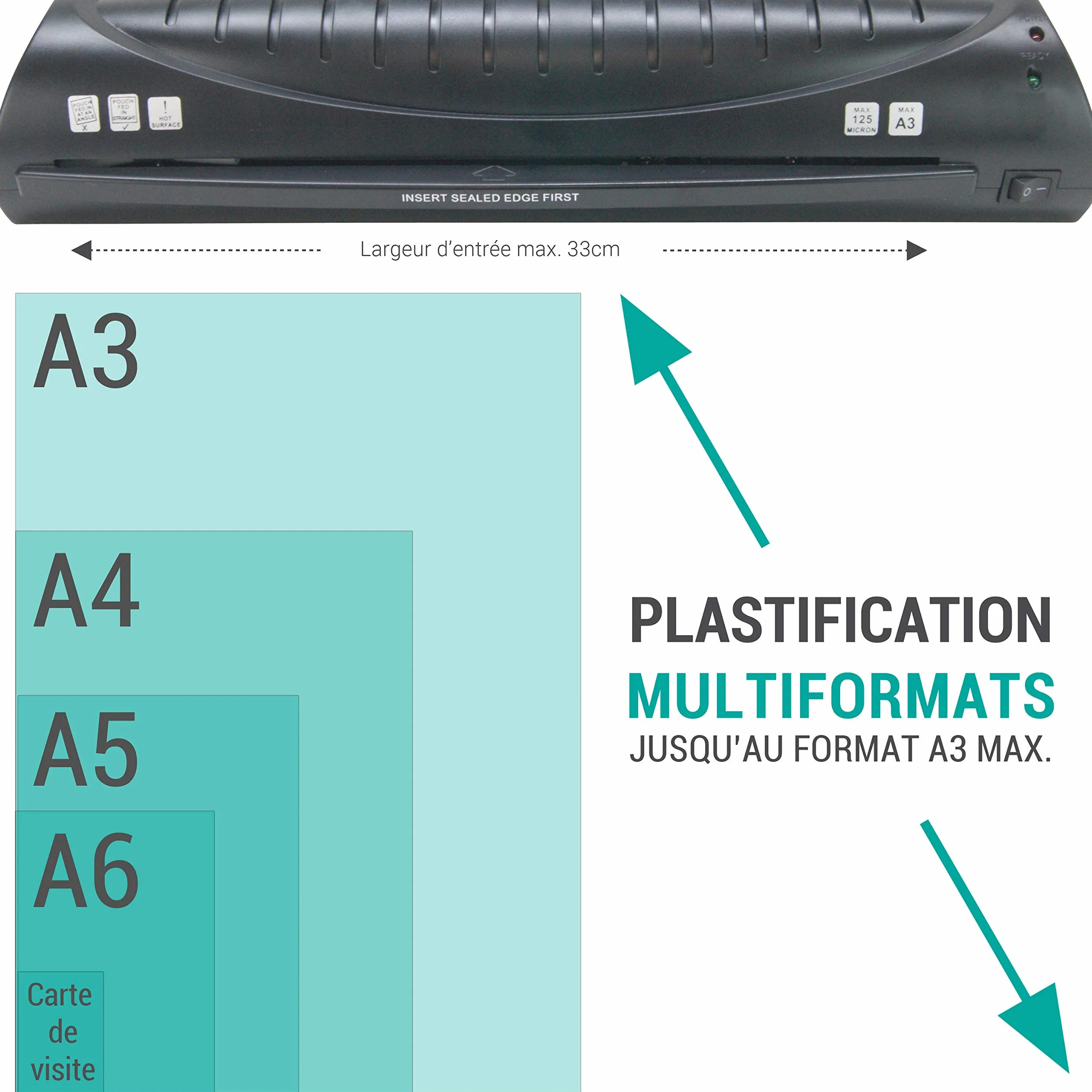 Texet Laminateur A3 A4 A5 A6 A7 2 x 125 mic Noir